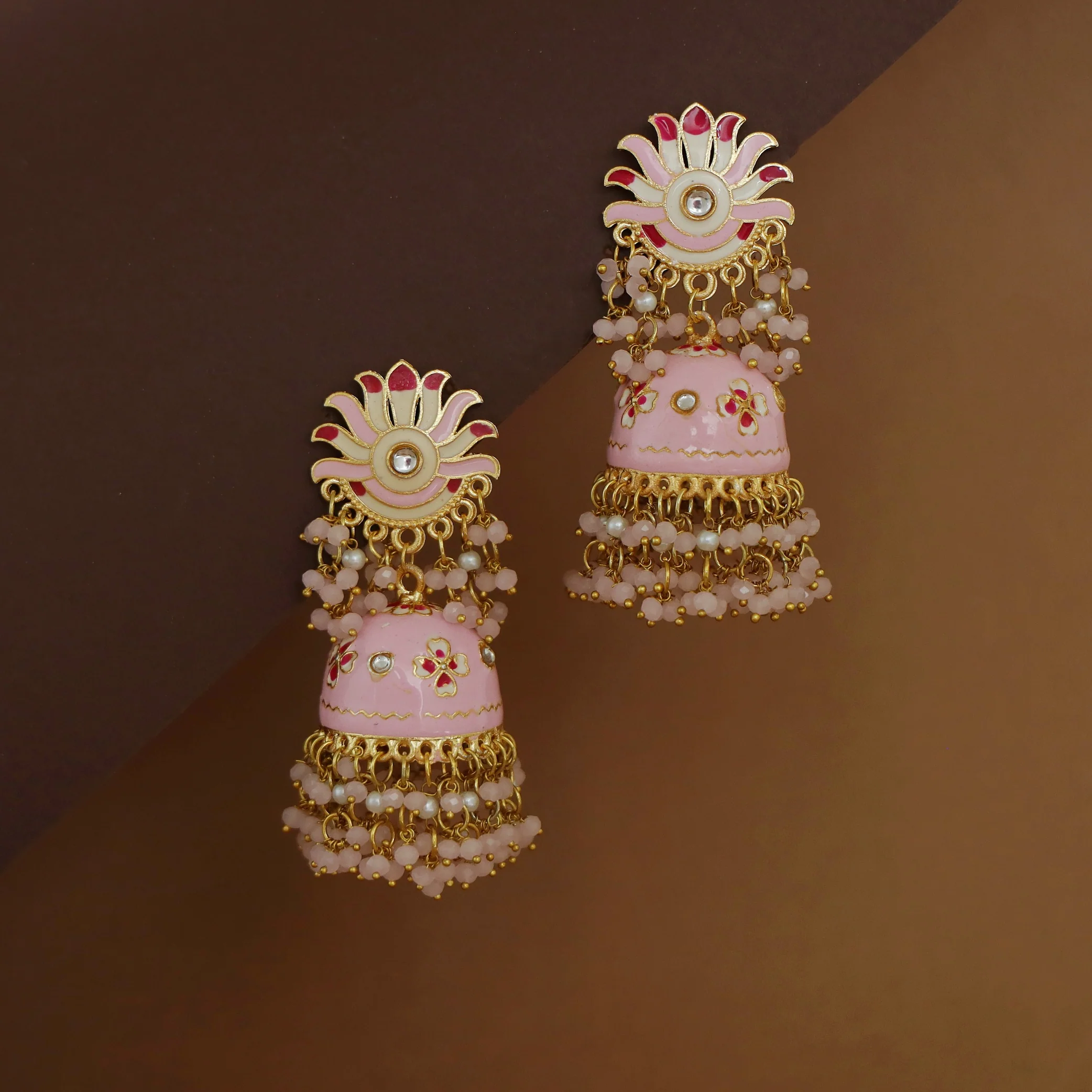 Ayshu Hand Painted Cluster Bead Kundan Jhumka - Image 3