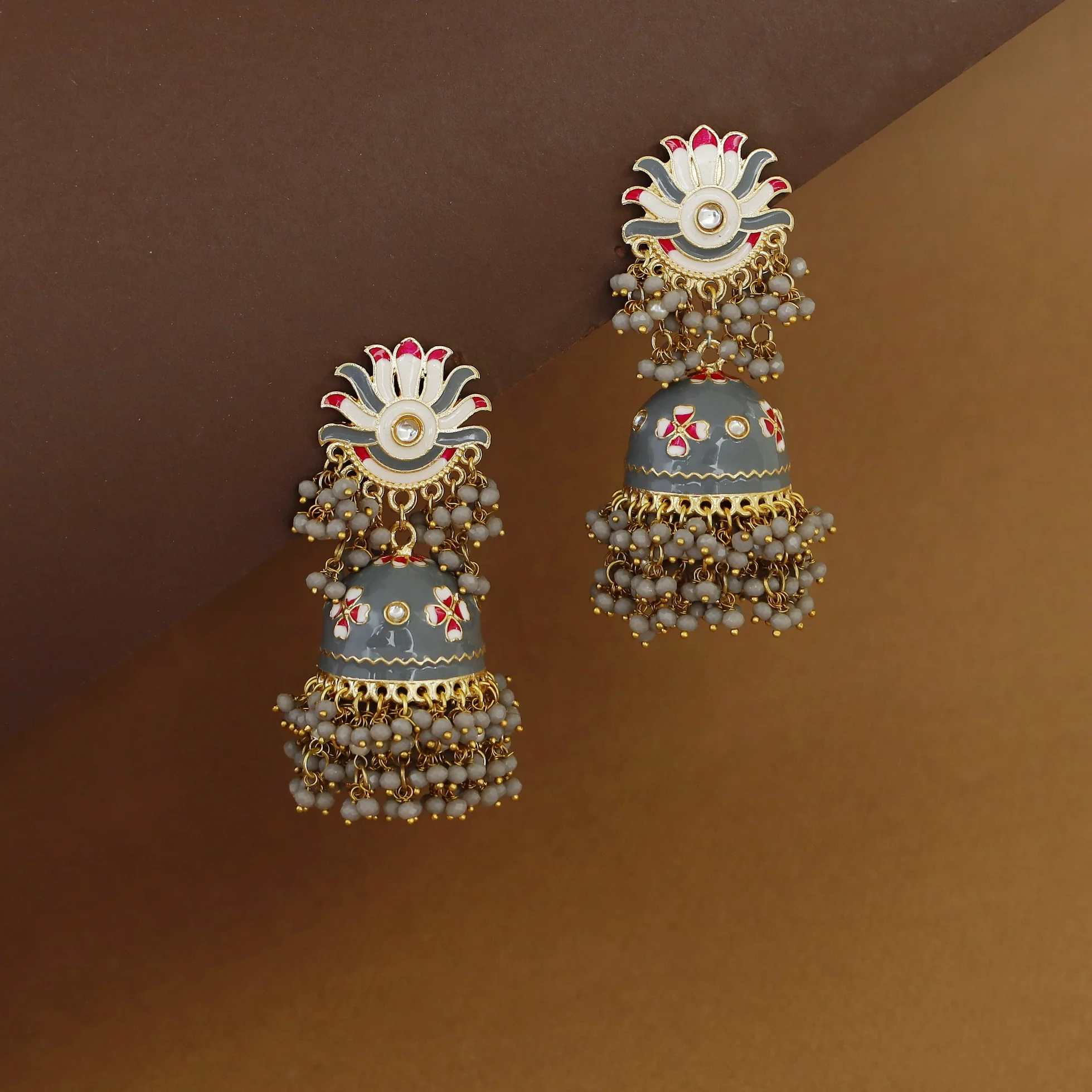 Ayshu Hand Painted Cluster Bead Kundan Jhumka - Image 5