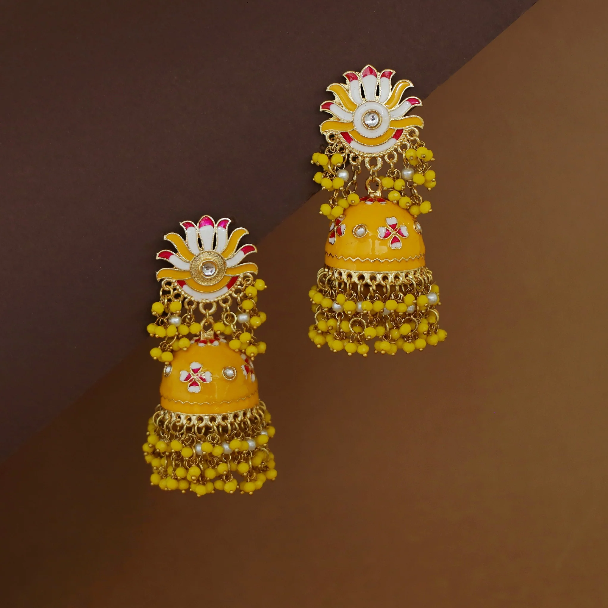 Ayshu Hand Painted Cluster Bead Kundan Jhumka - Image 7