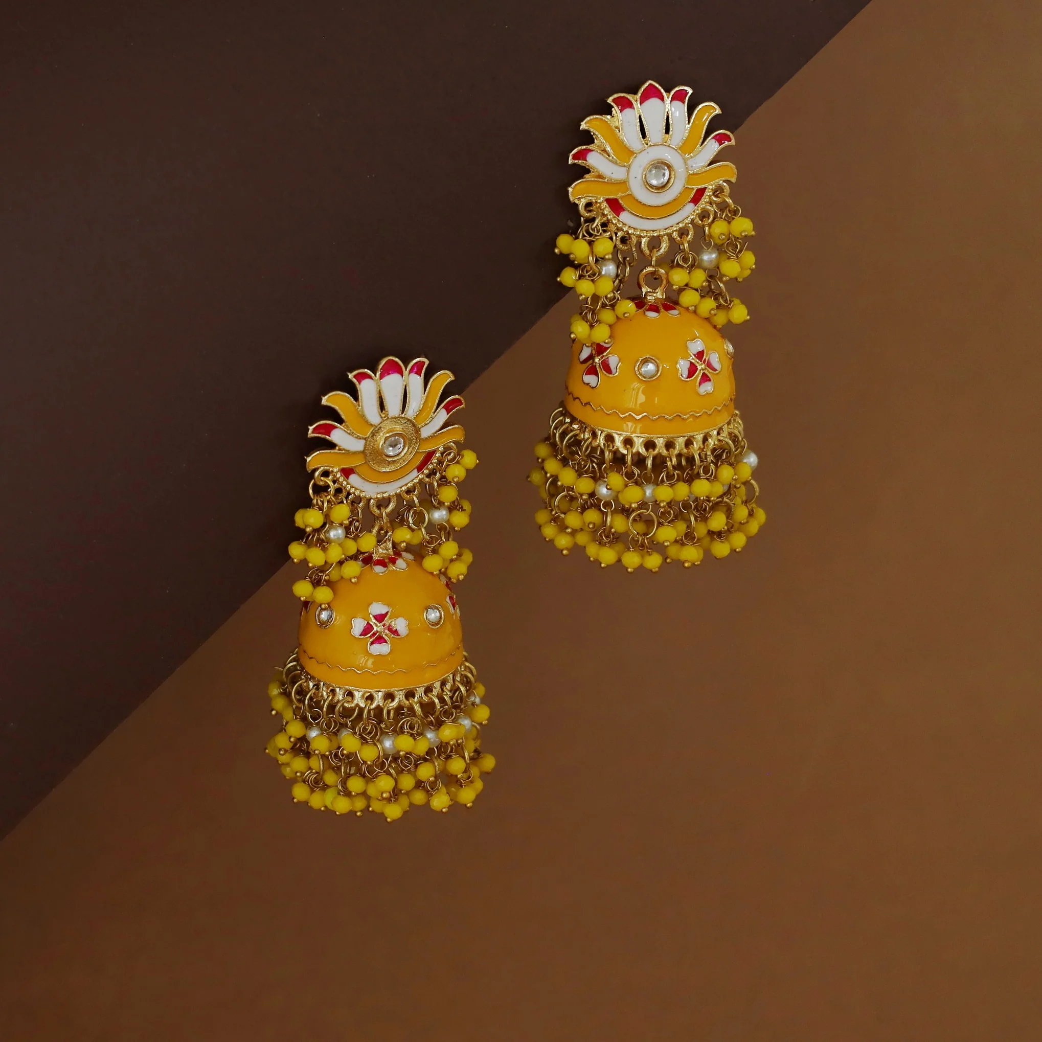 Ayshu Hand Painted Cluster Bead Kundan Jhumka - Image 8