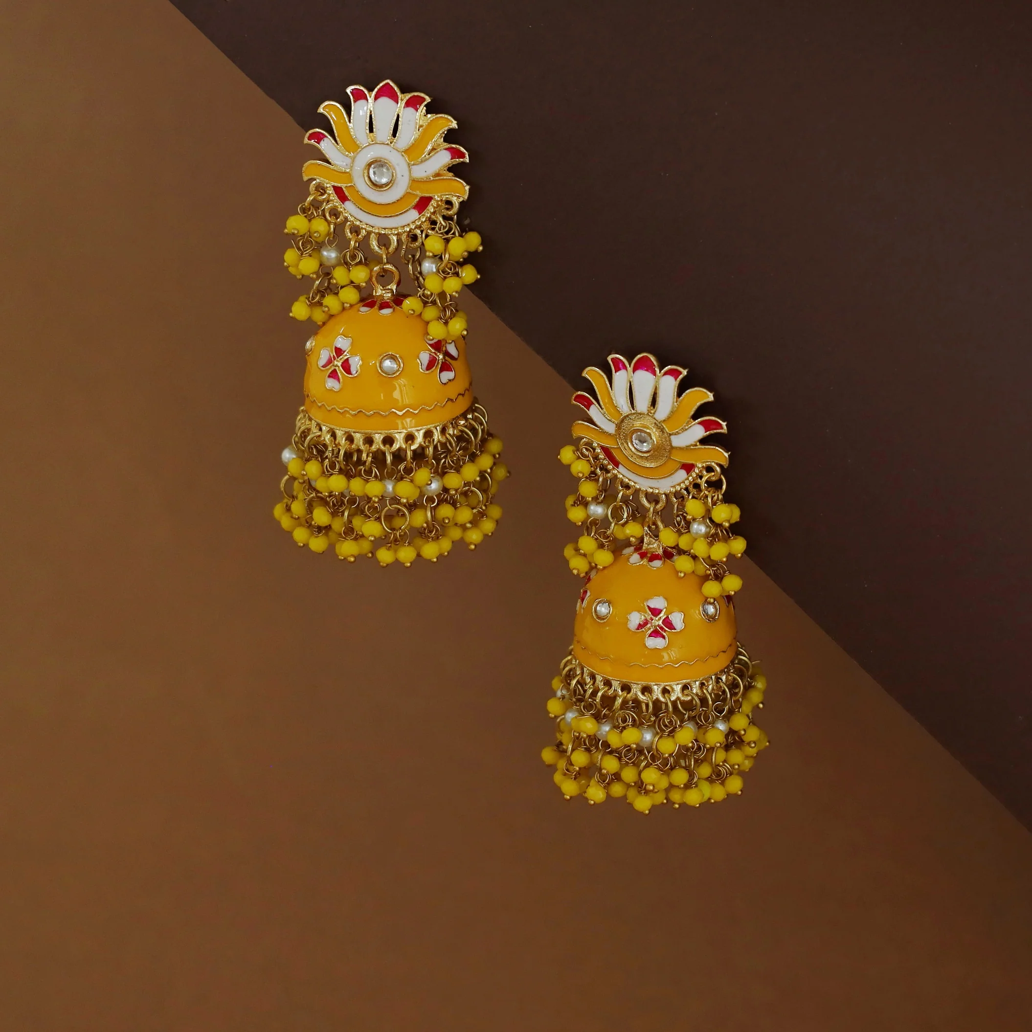 Ayshu Hand Painted Cluster Bead Kundan Jhumka - Image 9