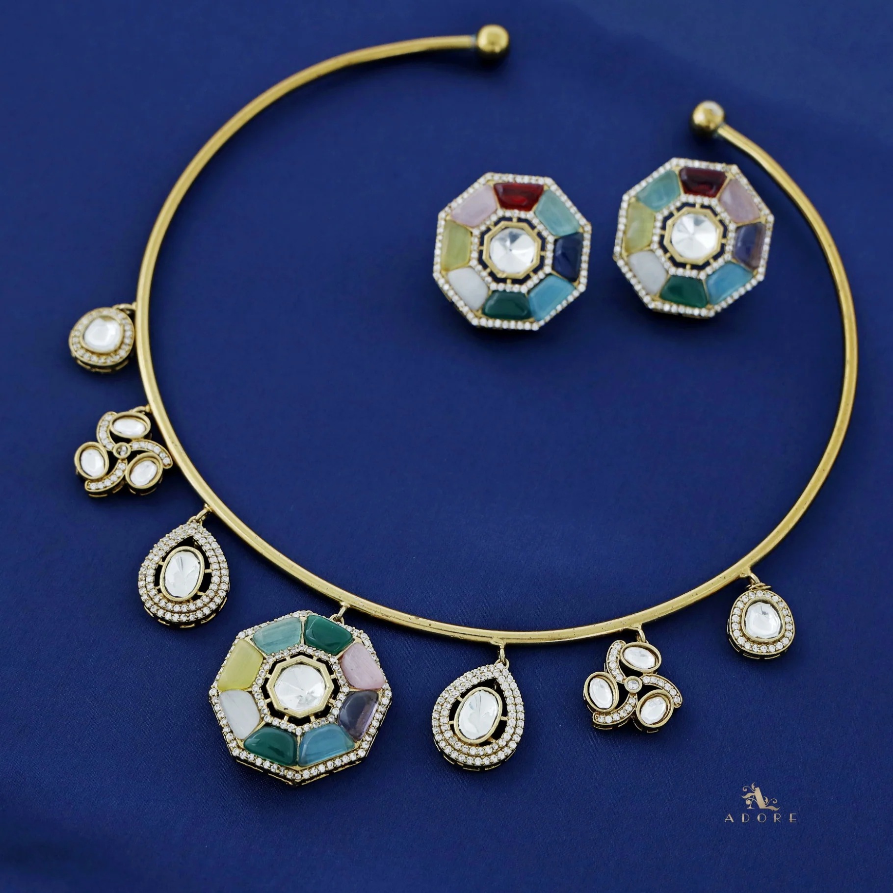 Azari Polki Kundan Neck Cuff With Stud - Image 6