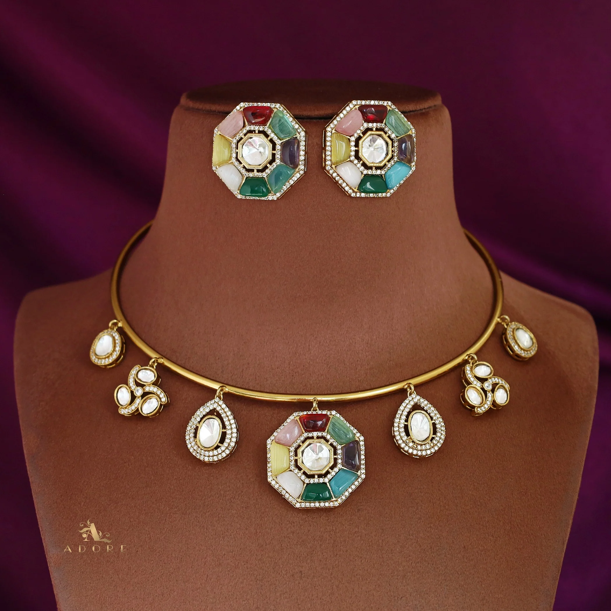 Azari Polki Kundan Neck Cuff With Stud - Image 7