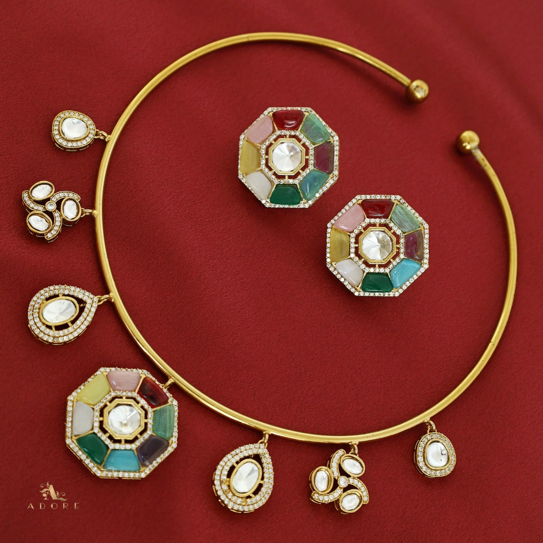 Azari Polki Kundan Neck Cuff With Stud - Image 8