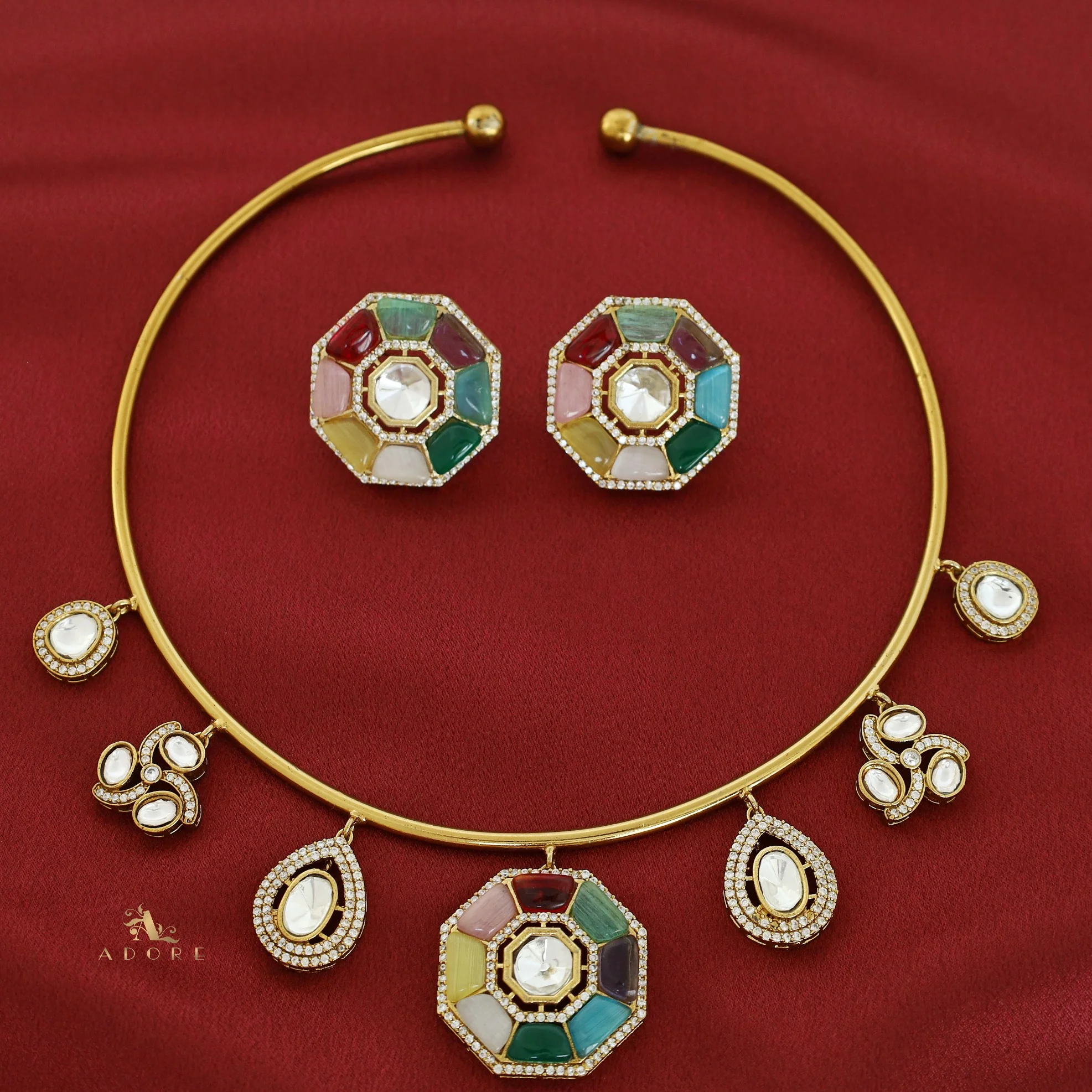 Azari Polki Kundan Neck Cuff With Stud - Image 9