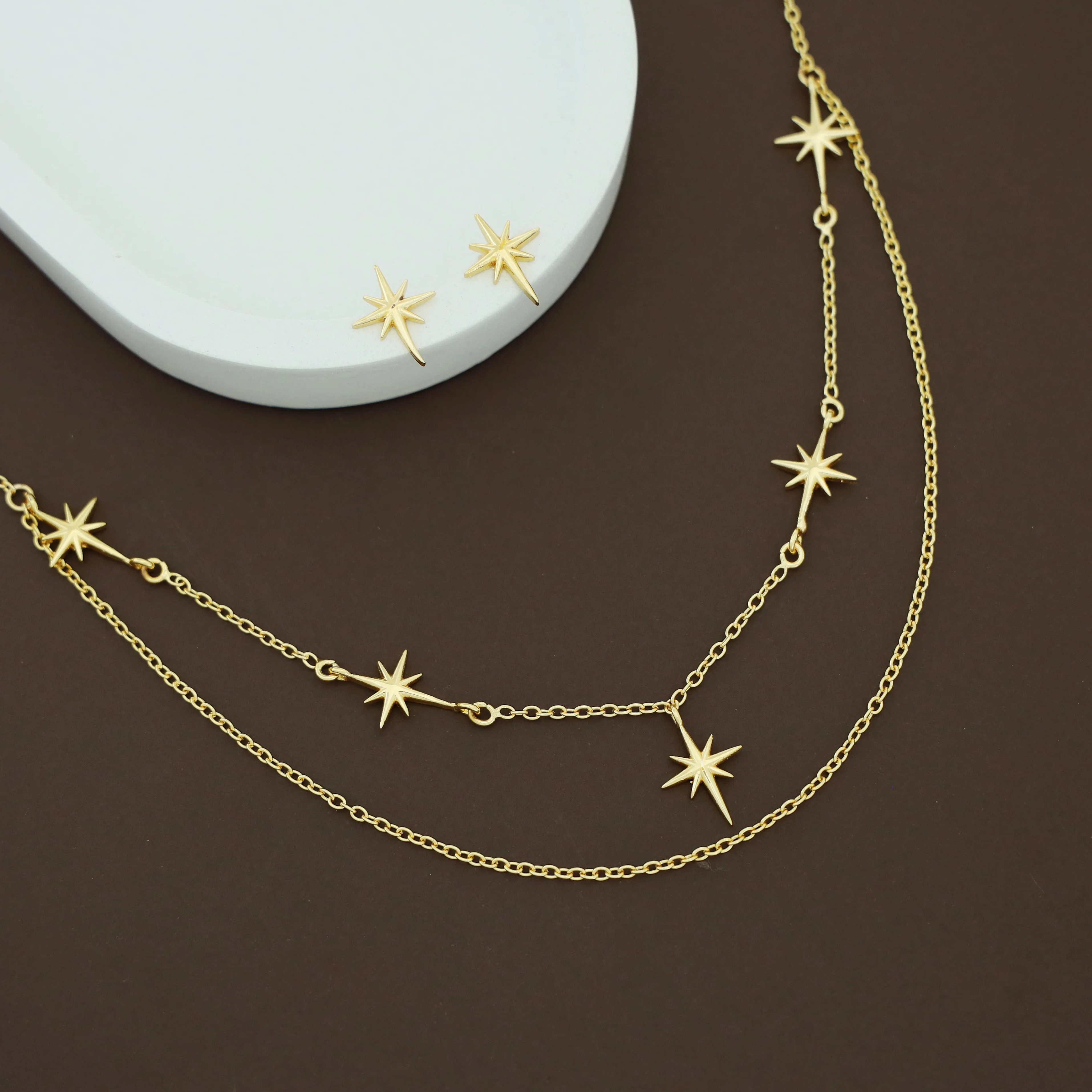 Azel Golden 2 Layer Star Neckpiece With Stud - Image 2