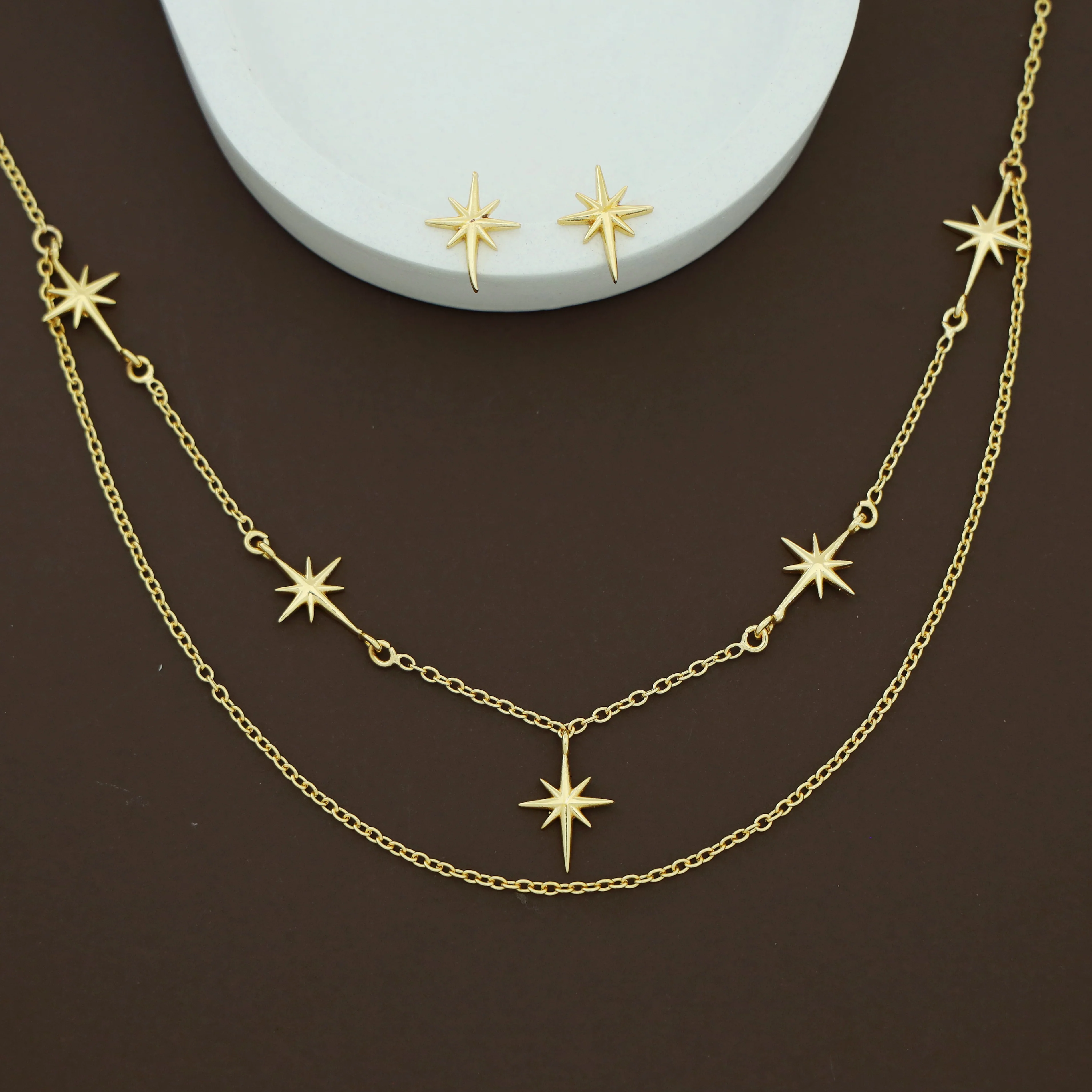 Azel Golden 2 Layer Star Neckpiece With Stud - Image 3