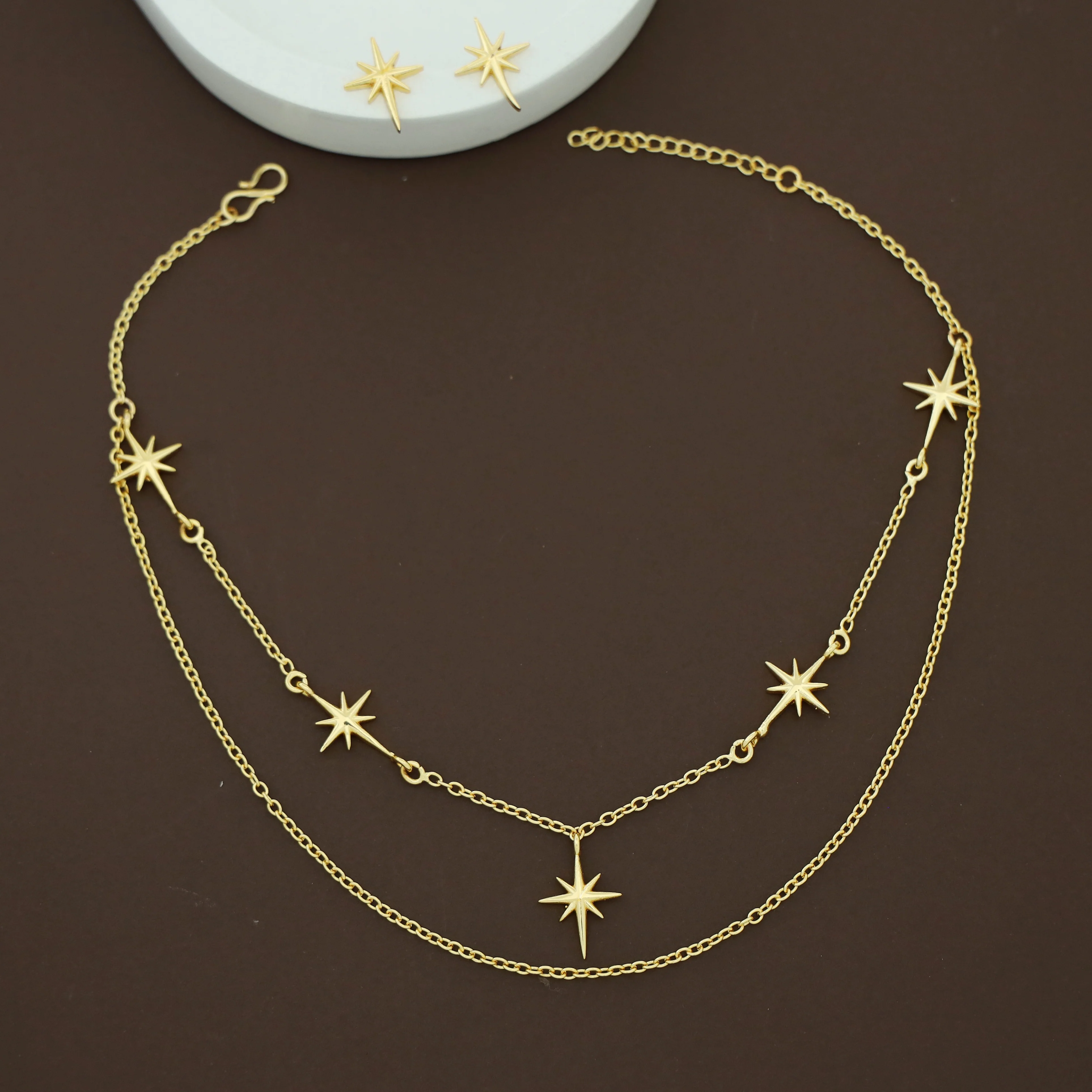 Azel Golden 2 Layer Star Neckpiece With Stud - Image 4