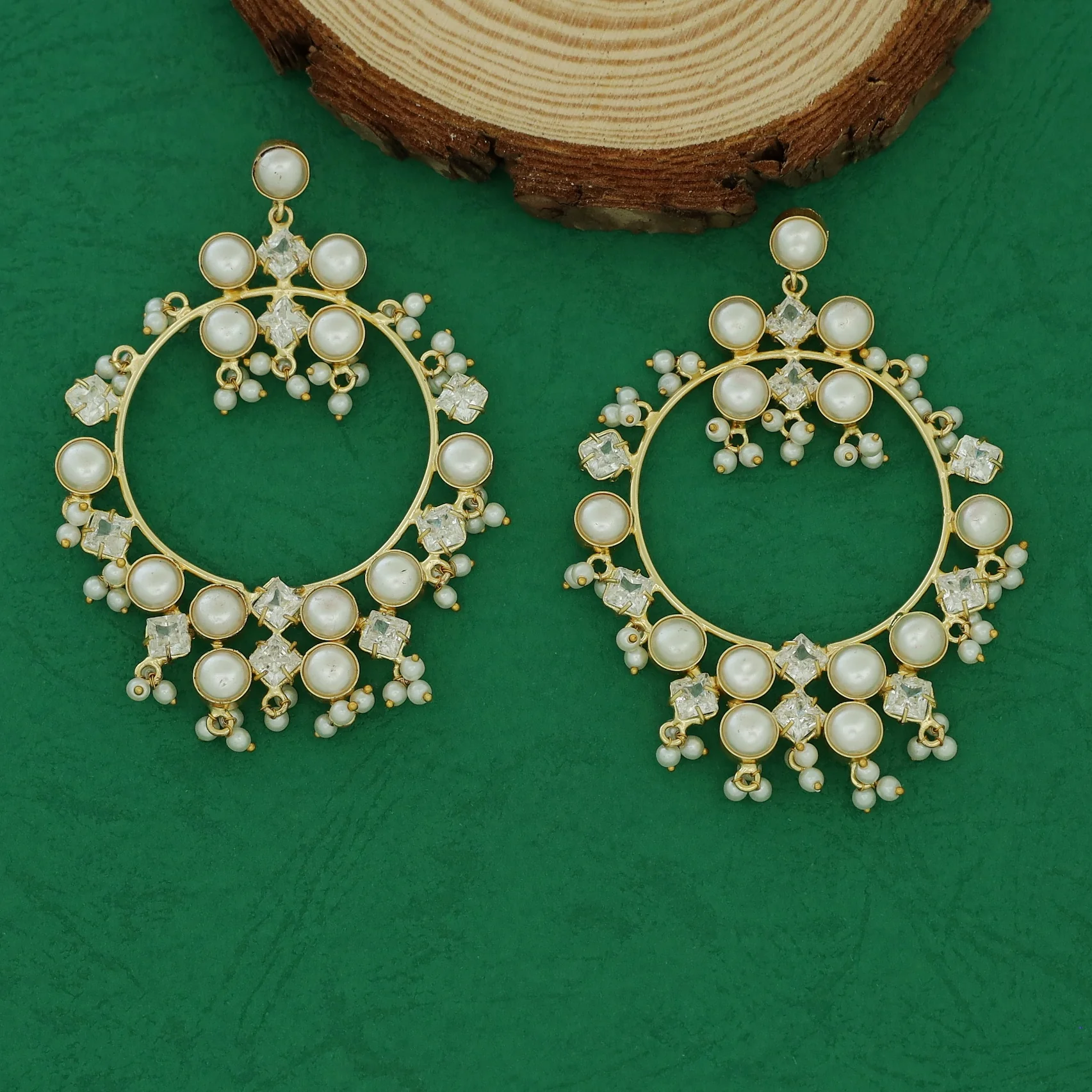 Bahurupa Claw Stoned Pearl Circle Earring - Image 2
