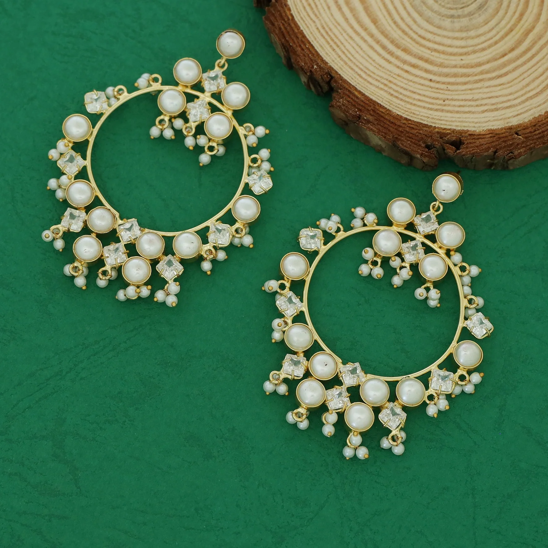 Bahurupa Claw Stoned Pearl Circle Earring - Image 3