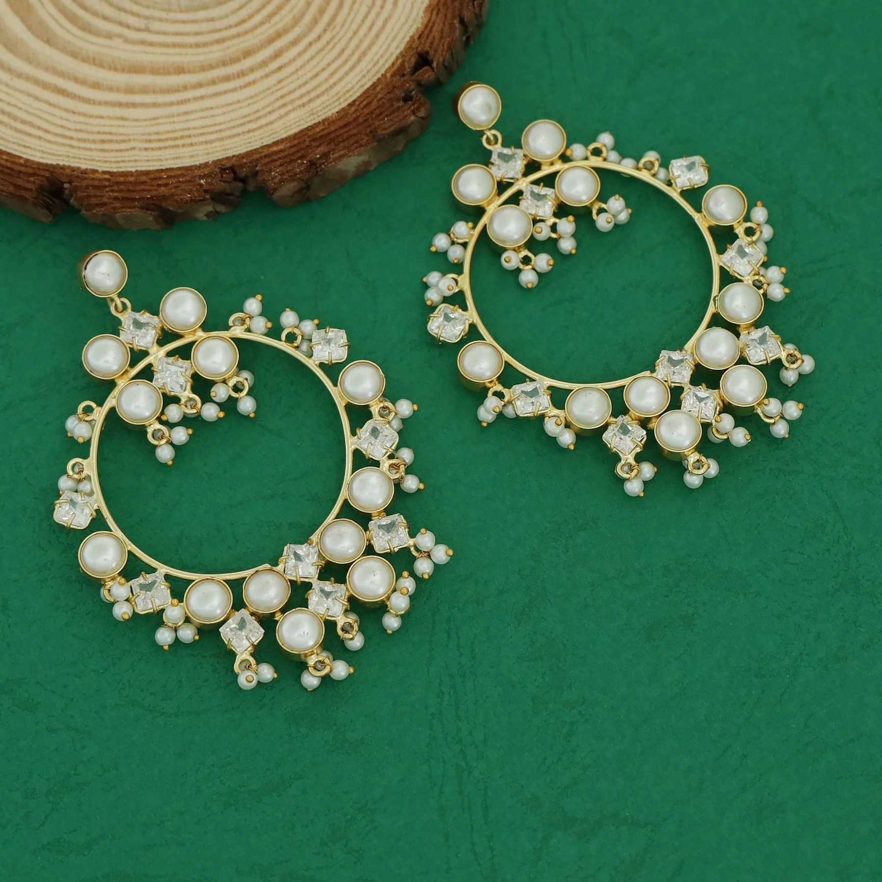 Bahurupa Claw Stoned Pearl Circle Earring - Image 4
