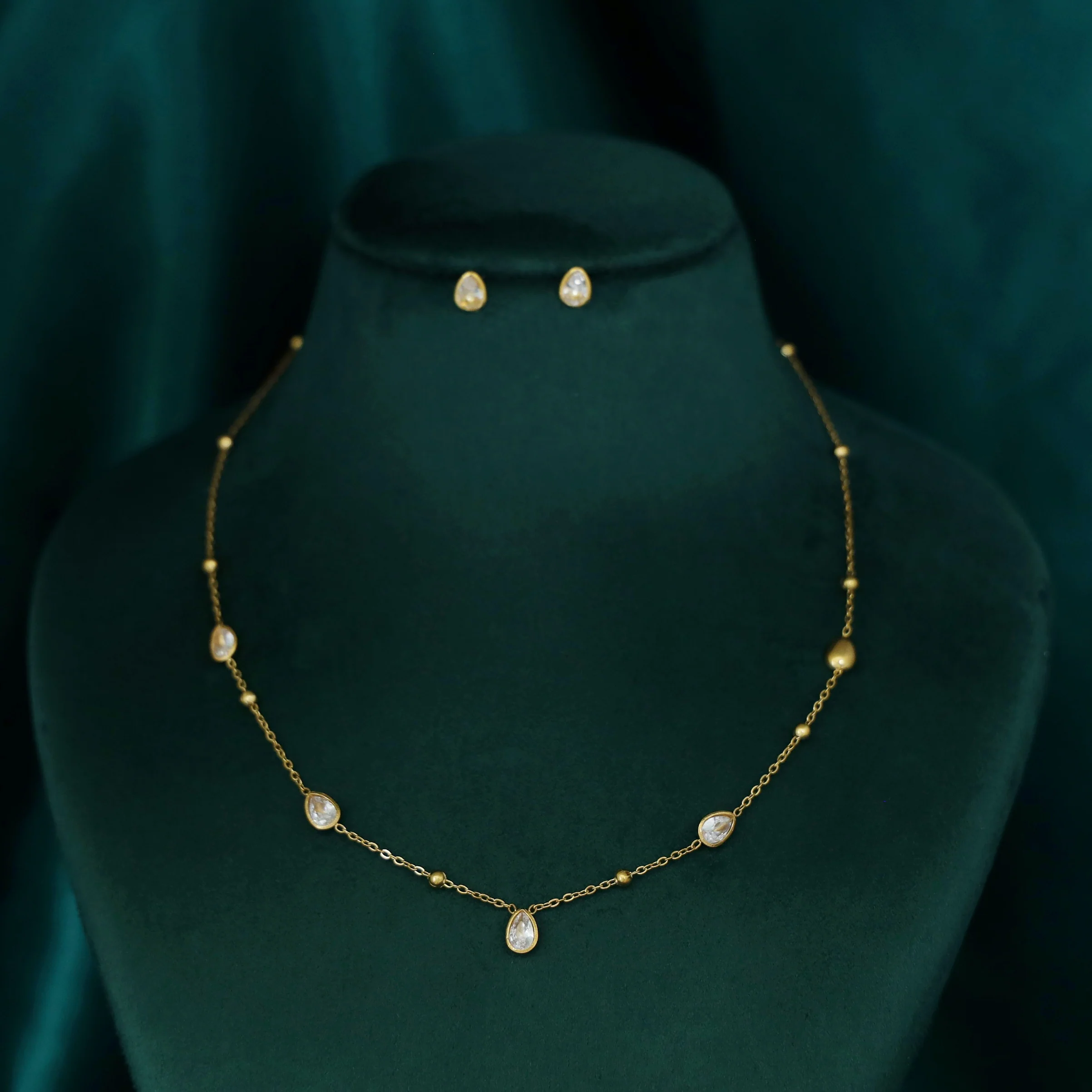 Bailey Golden Ball Glossy Drop Neckpiece With Stud - Image 2