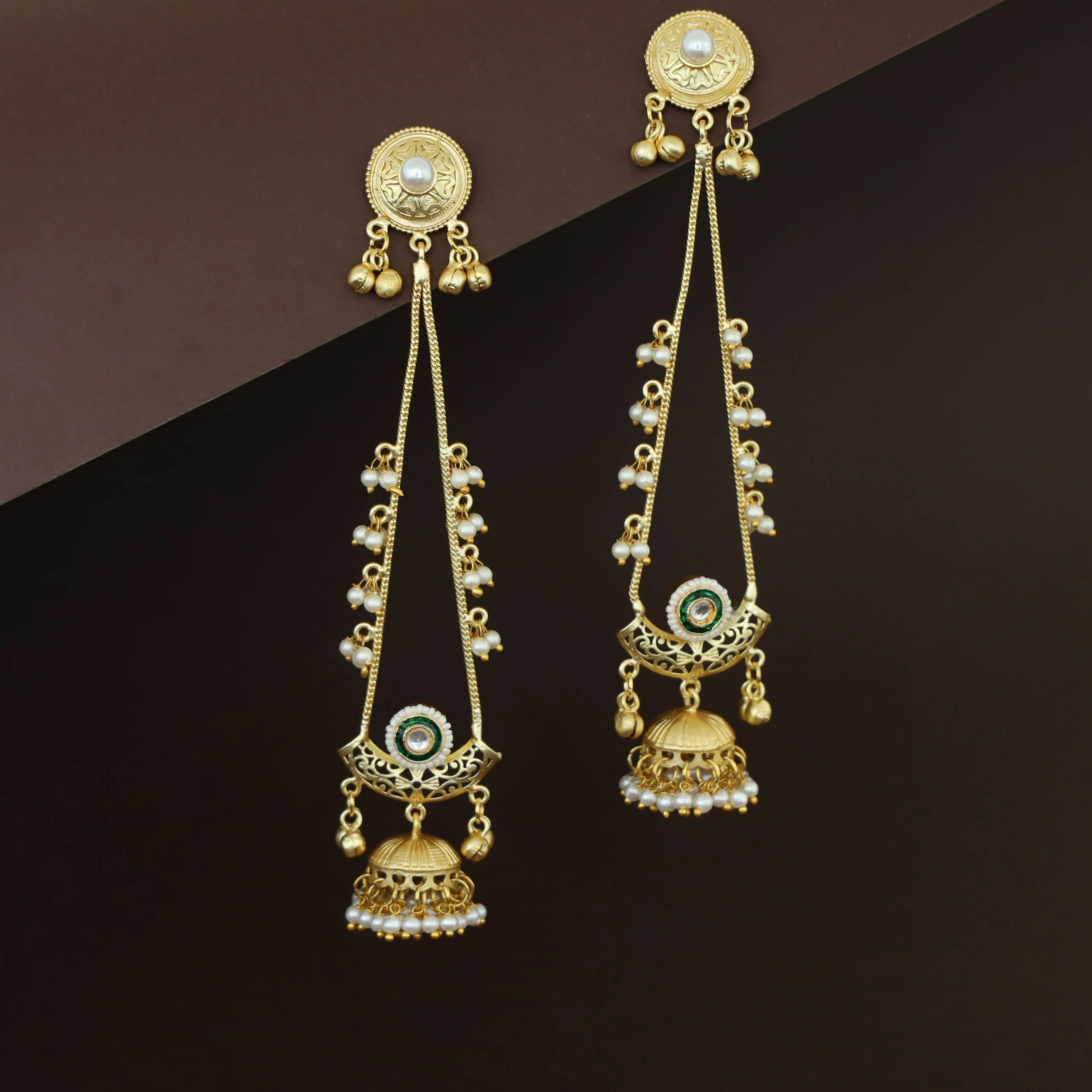 Baisakhi Ghunguroo Pearl Kashmiri Hanging Jhumka - Image 10