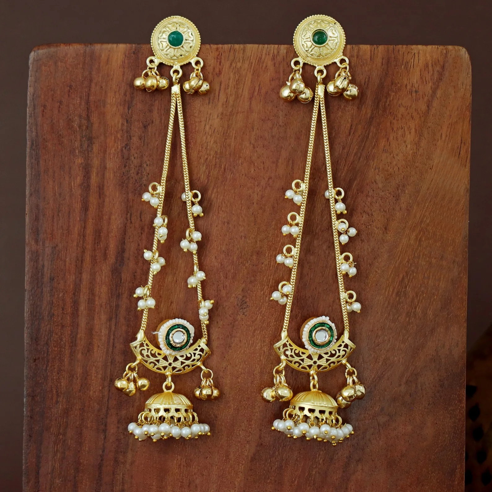 Baisakhi Ghunguroo Pearl Kashmiri Hanging Jhumka - Image 11
