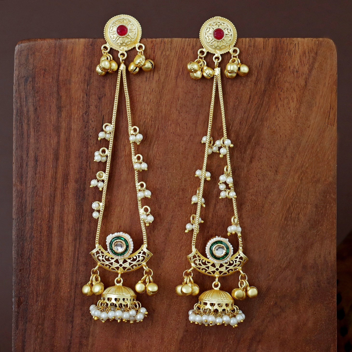 Baisakhi Ghunguroo Pearl Kashmiri Hanging Jhumka - Image 12