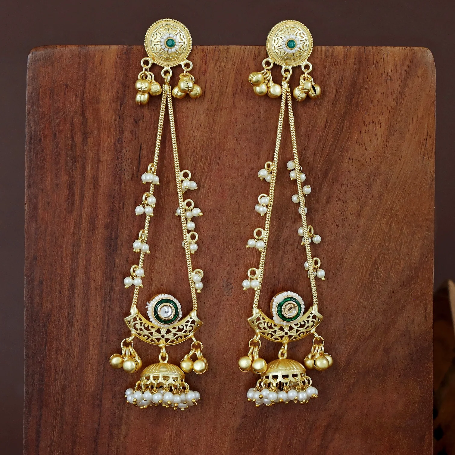 Baisakhi Ghunguroo Pearl Kashmiri Hanging Jhumka - Image 13