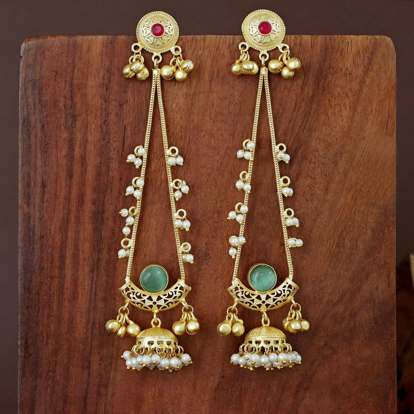 Baisakhi Ghunguroo Pearl Kashmiri Hanging Jhumka - Image 14