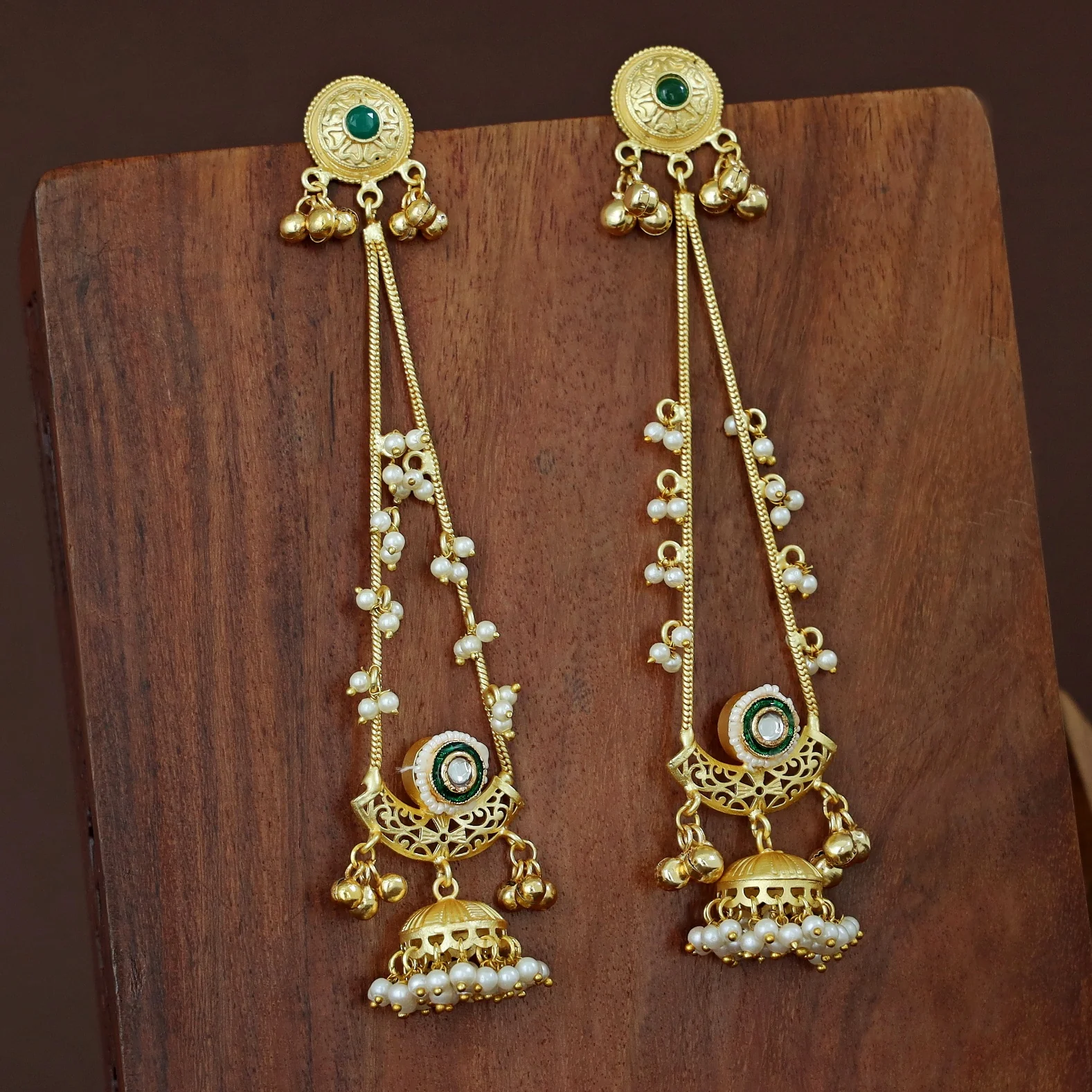 Baisakhi Ghunguroo Pearl Kashmiri Hanging Jhumka - Image 15