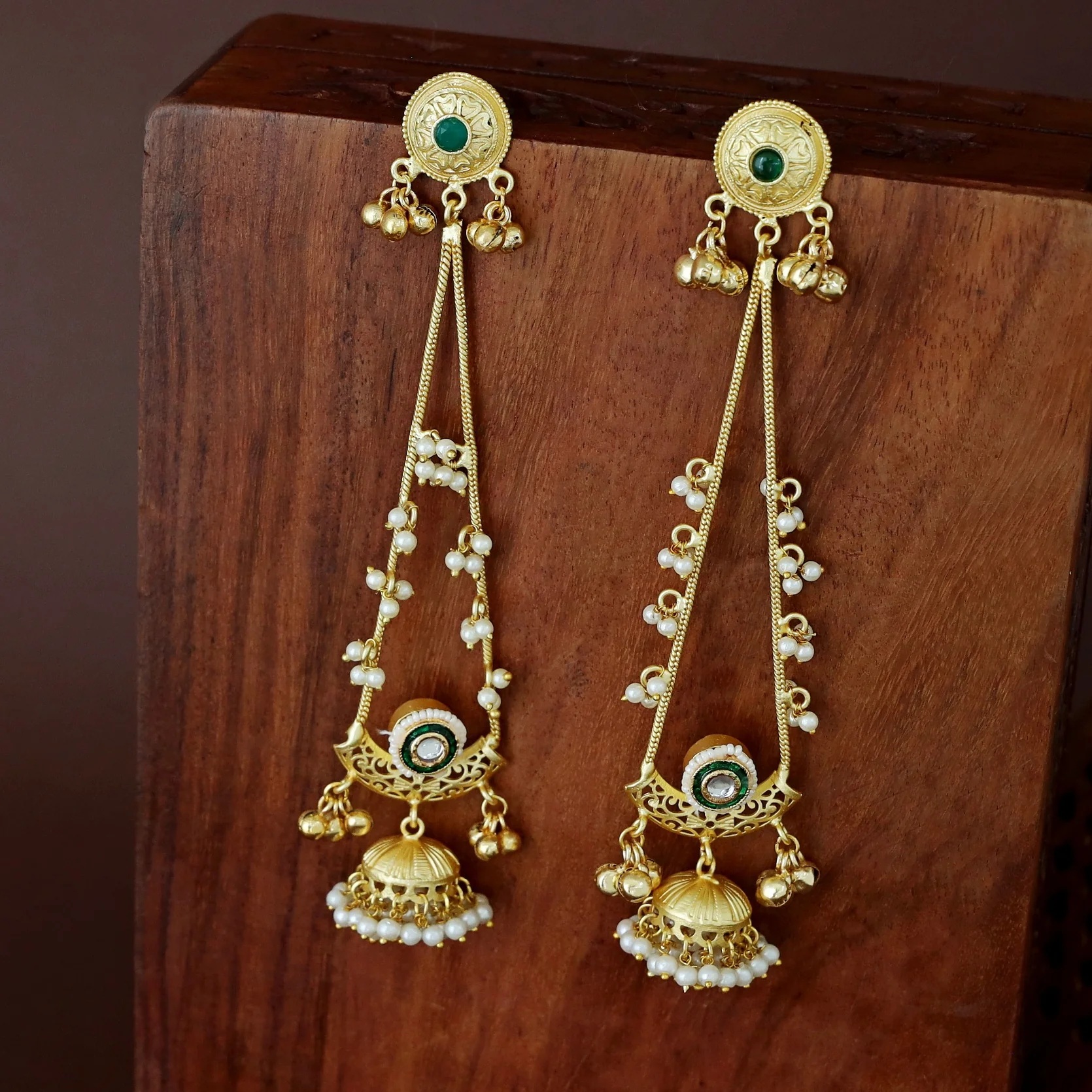 Baisakhi Ghunguroo Pearl Kashmiri Hanging Jhumka - Image 16