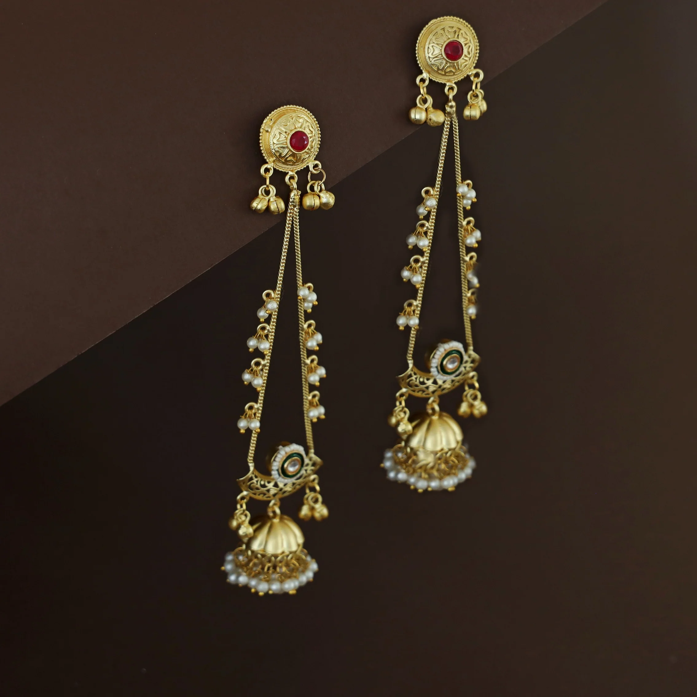 Baisakhi Ghunguroo Pearl Kashmiri Hanging Jhumka - Image 17