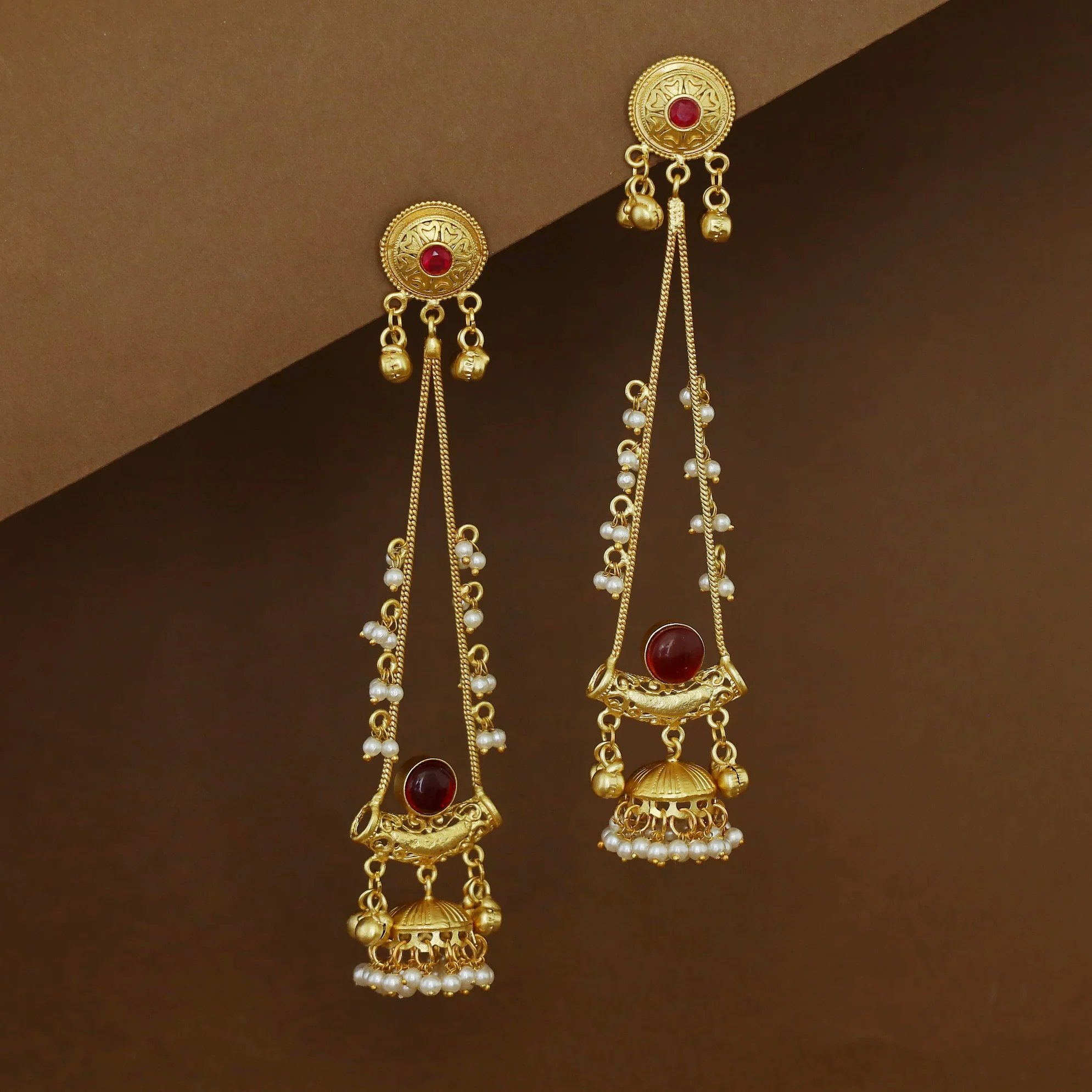 Baisakhi Ghunguroo Pearl Kashmiri Hanging Jhumka - Image 4
