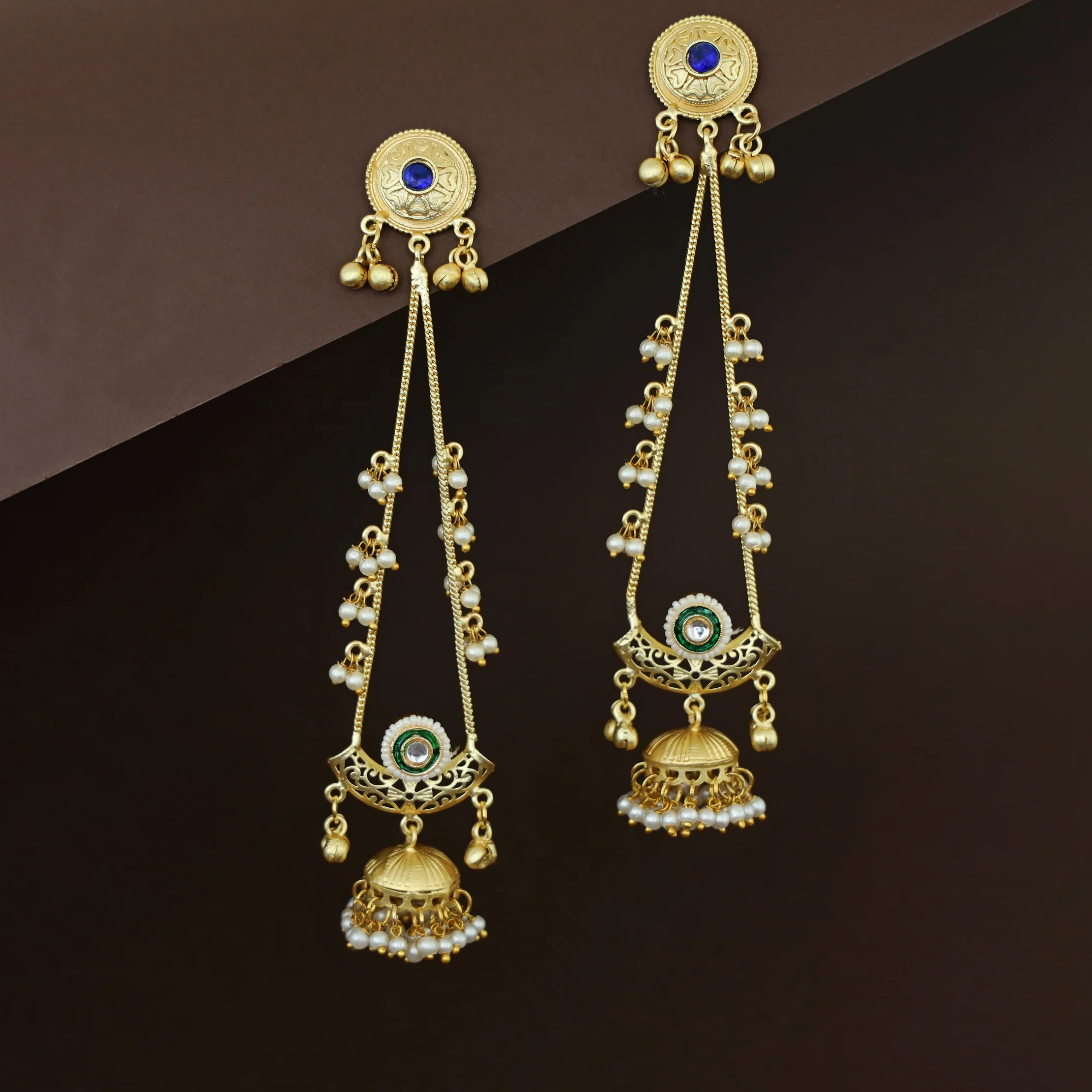 Baisakhi Ghunguroo Pearl Kashmiri Hanging Jhumka - Image 5