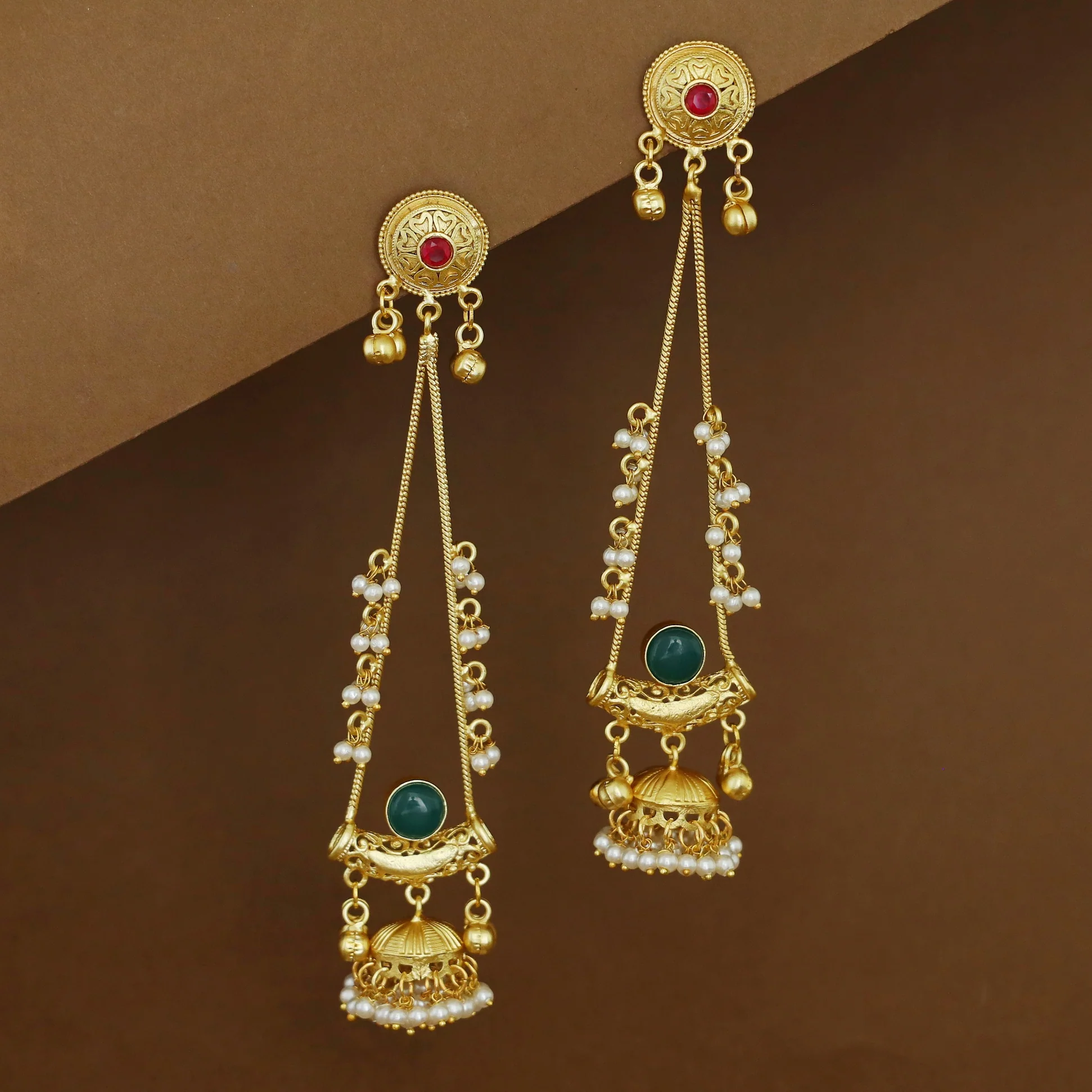 Baisakhi Ghunguroo Pearl Kashmiri Hanging Jhumka - Image 6