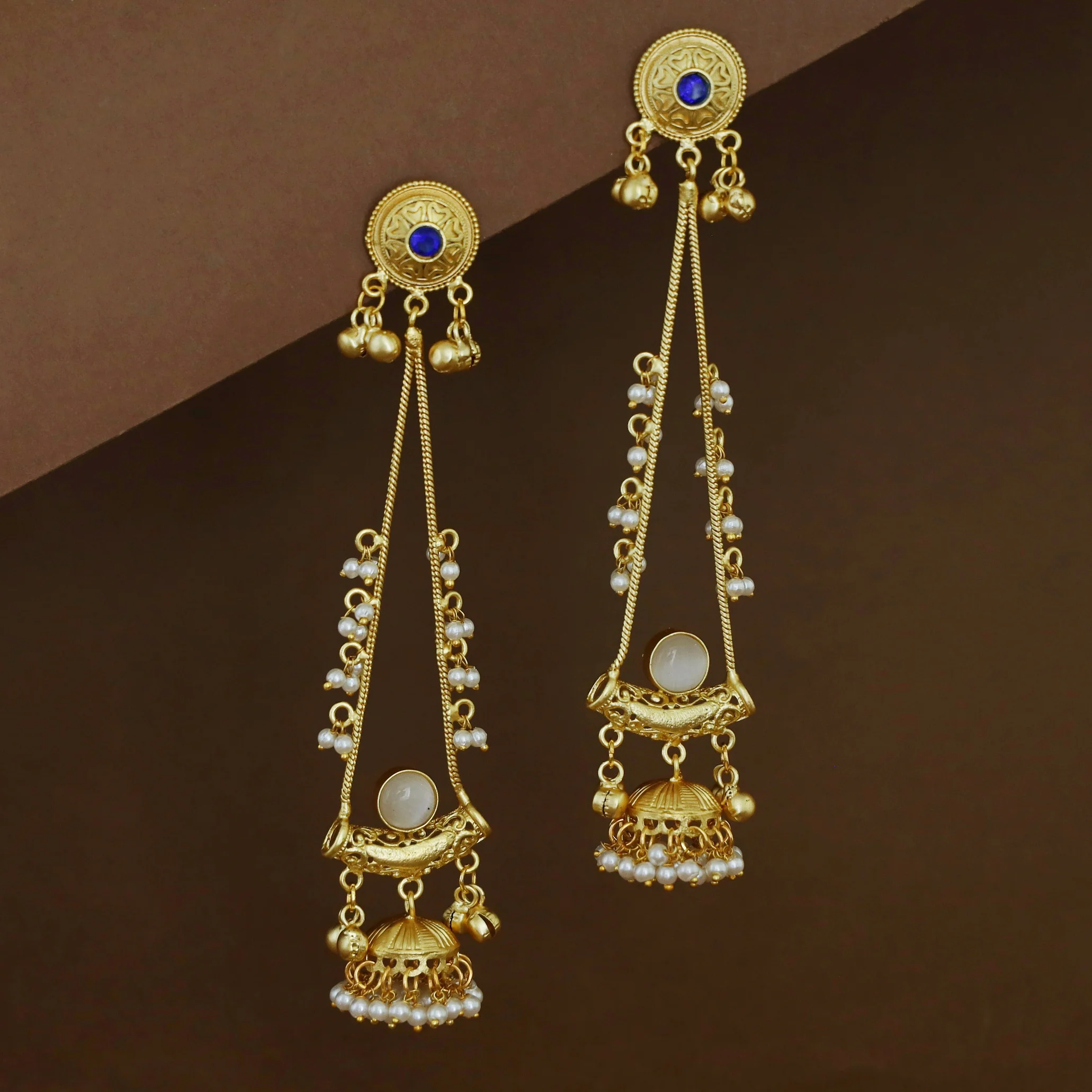 Baisakhi Ghunguroo Pearl Kashmiri Hanging Jhumka - Image 7