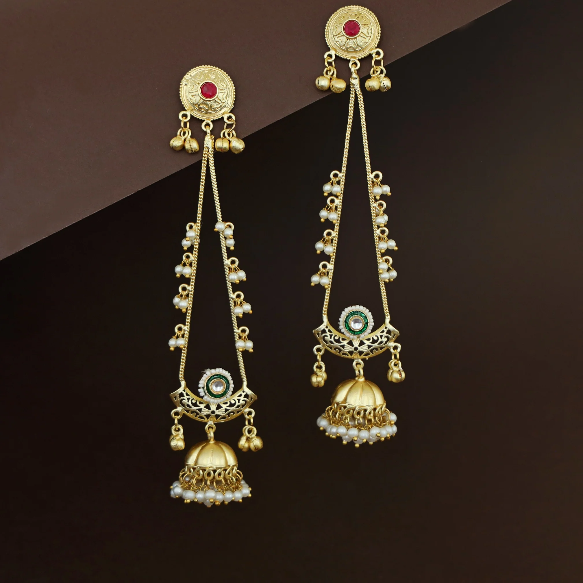 Baisakhi Ghunguroo Pearl Kashmiri Hanging Jhumka - Image 8