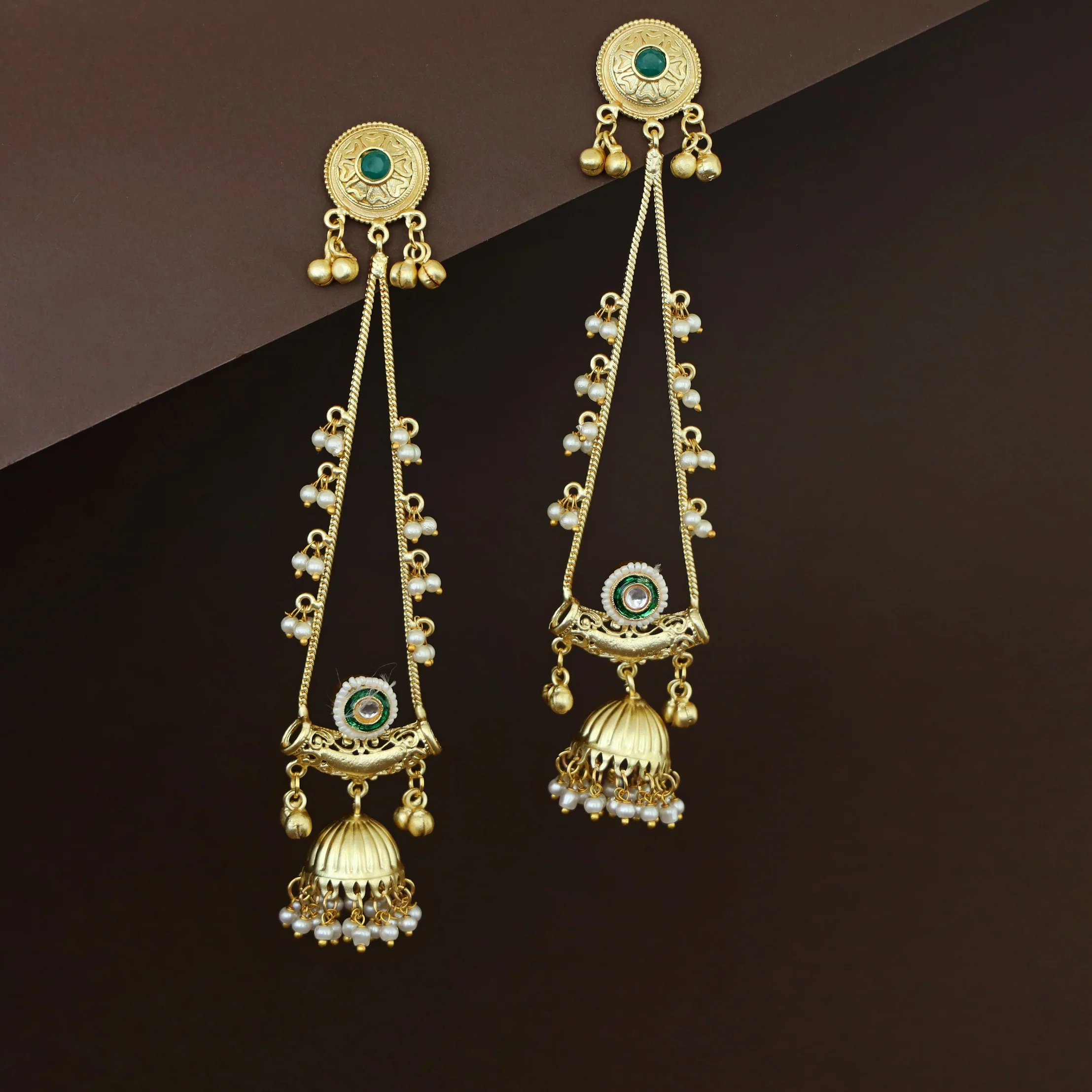 Baisakhi Ghunguroo Pearl Kashmiri Hanging Jhumka - Image 9