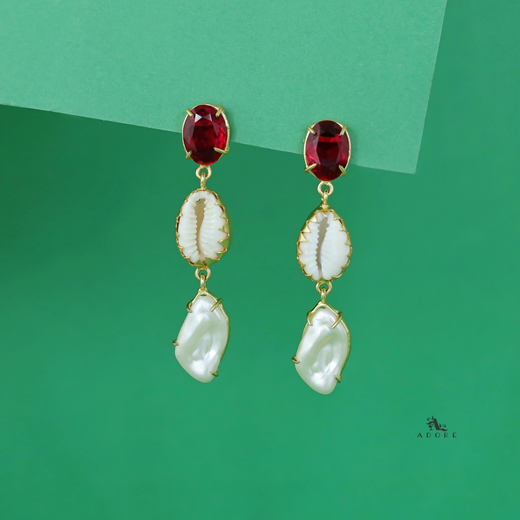 Banumathi Golden Shell + Baroque Glossy Stone Earring - Image 2