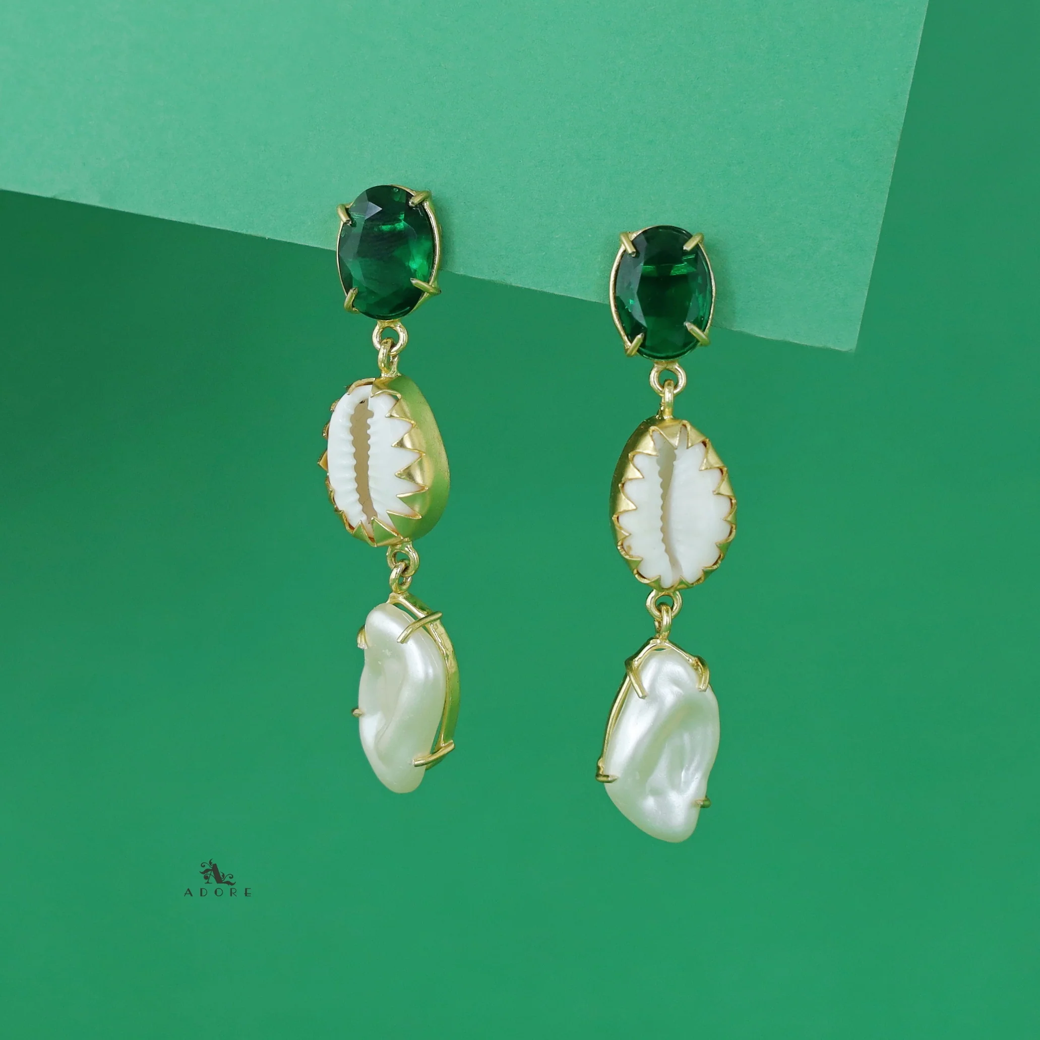Banumathi Golden Shell + Baroque Glossy Stone Earring - Image 3