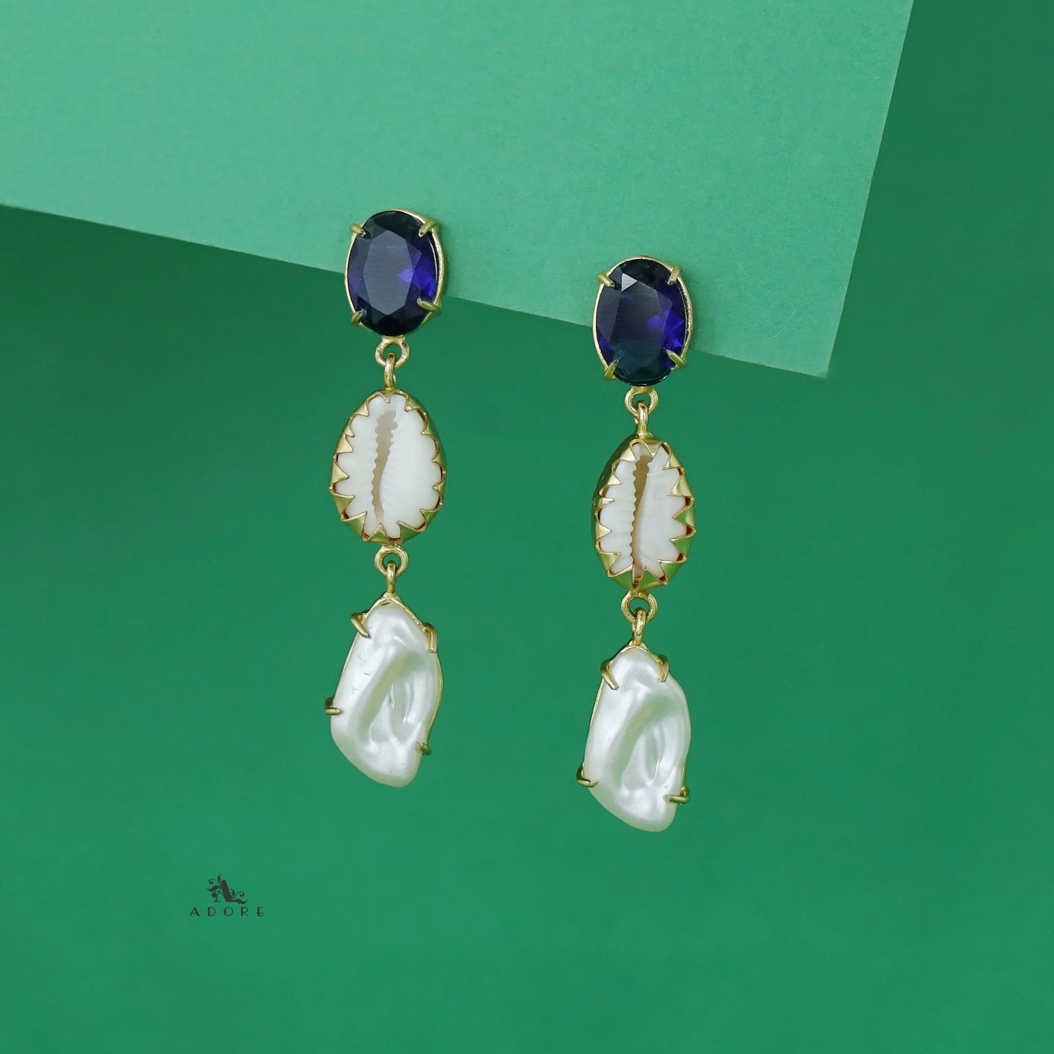 Banumathi Golden Shell + Baroque Glossy Stone Earring - Image 5