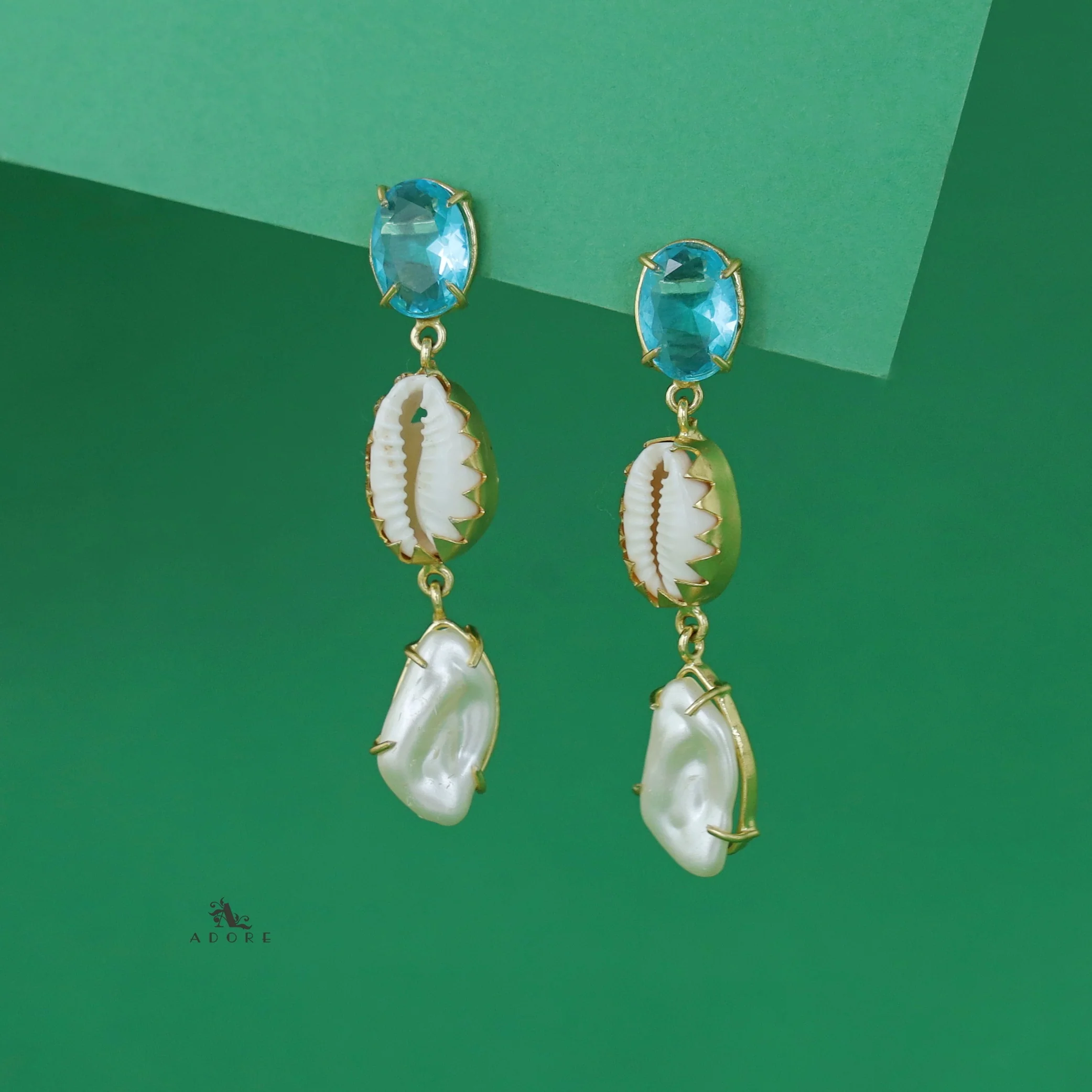 Banumathi Golden Shell + Baroque Glossy Stone Earring - Image 6