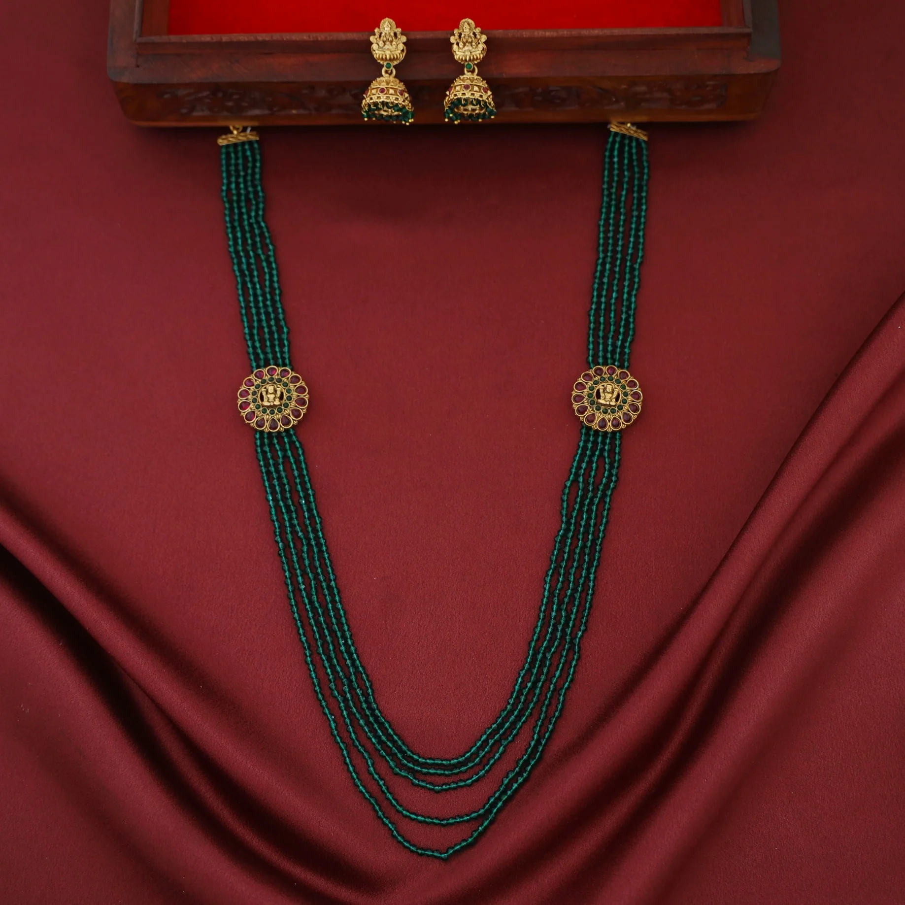 Yukta Beaded 5 Layer Nishitha Devi Flower Long Neckpiece With Earring - Image 2