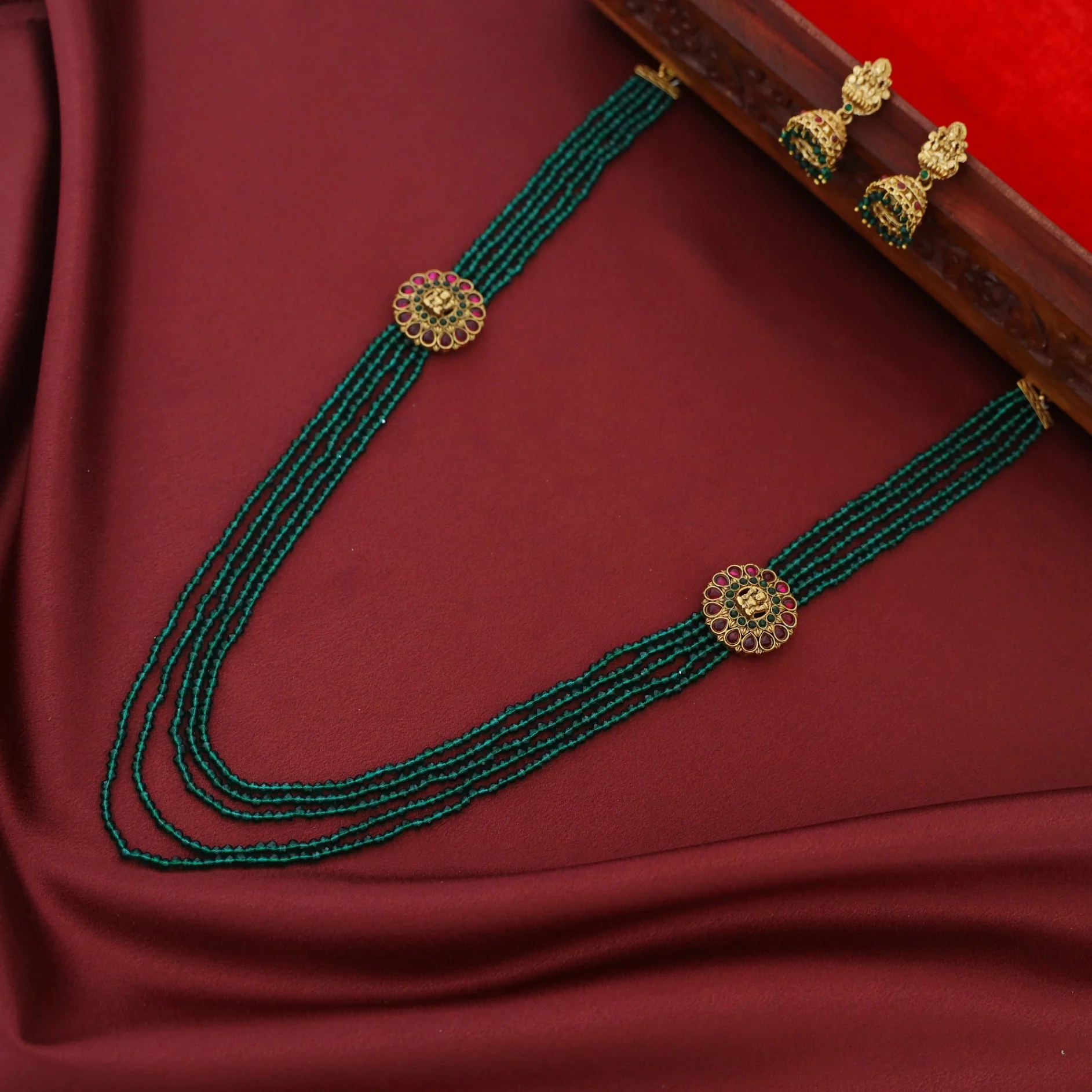 Yukta Beaded 5 Layer Nishitha Devi Flower Long Neckpiece With Earring - Image 3