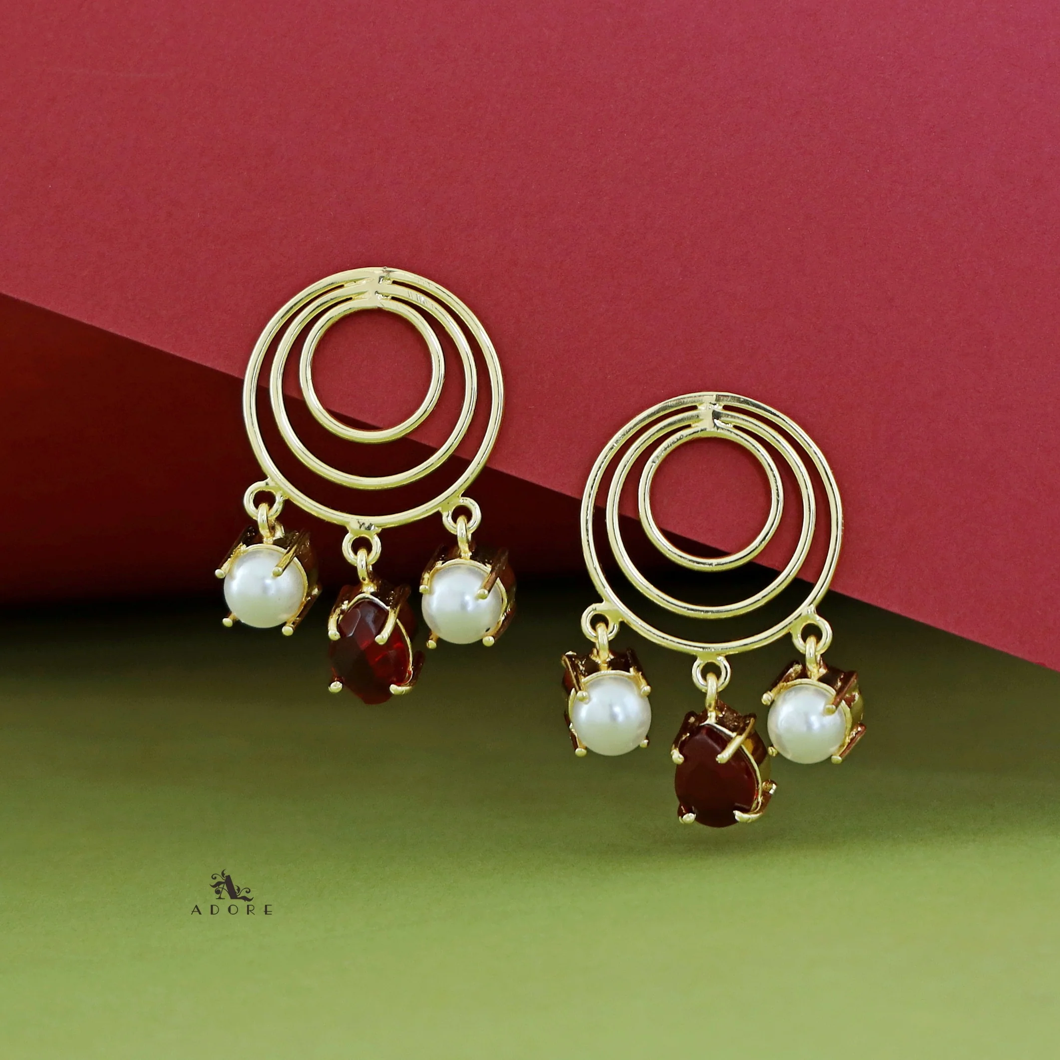 Betsy Golden Glossy Tri Circle Earring - Image 10