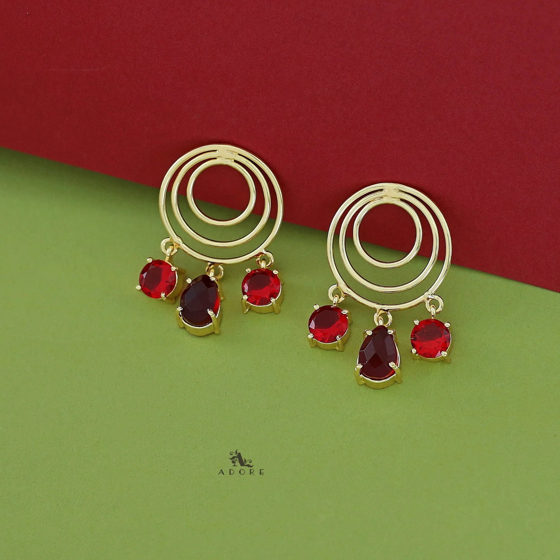 Betsy Golden Glossy Tri Circle Earring - Image 2