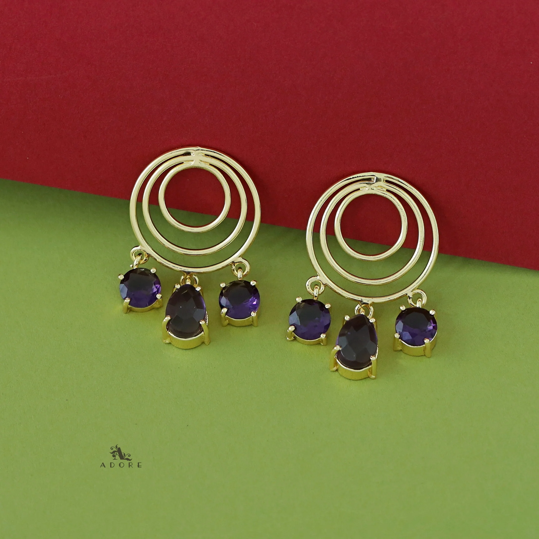Betsy Golden Glossy Tri Circle Earring - Image 3