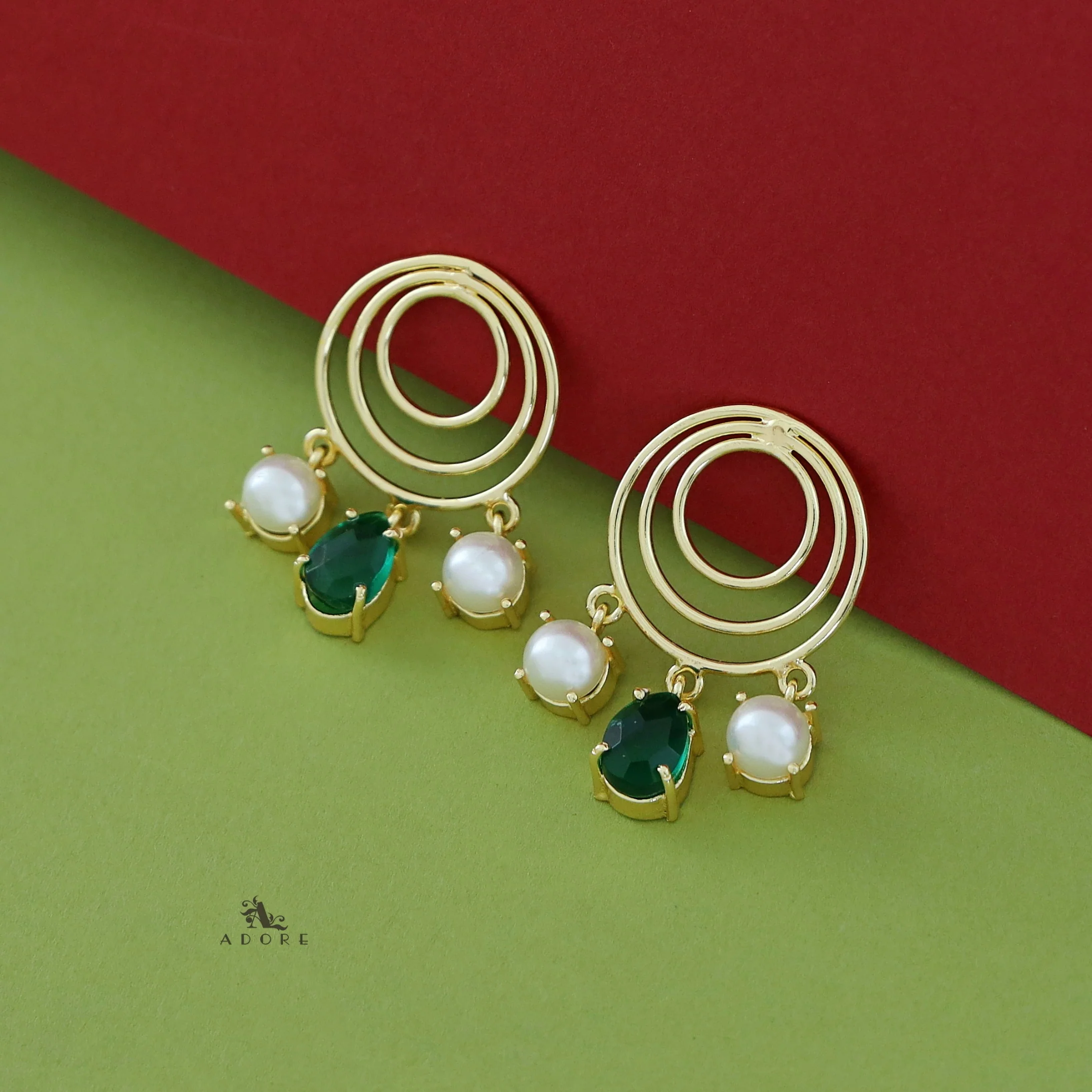 Betsy Golden Glossy Tri Circle Earring - Image 4