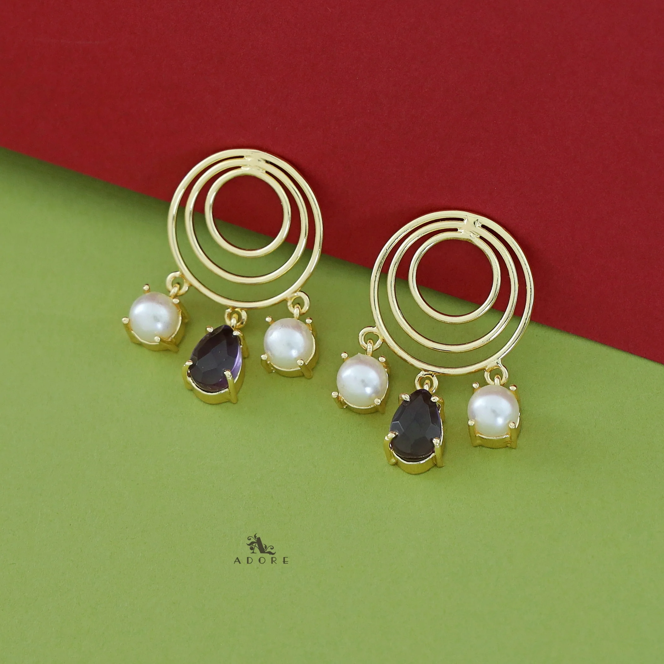 Betsy Golden Glossy Tri Circle Earring - Image 5