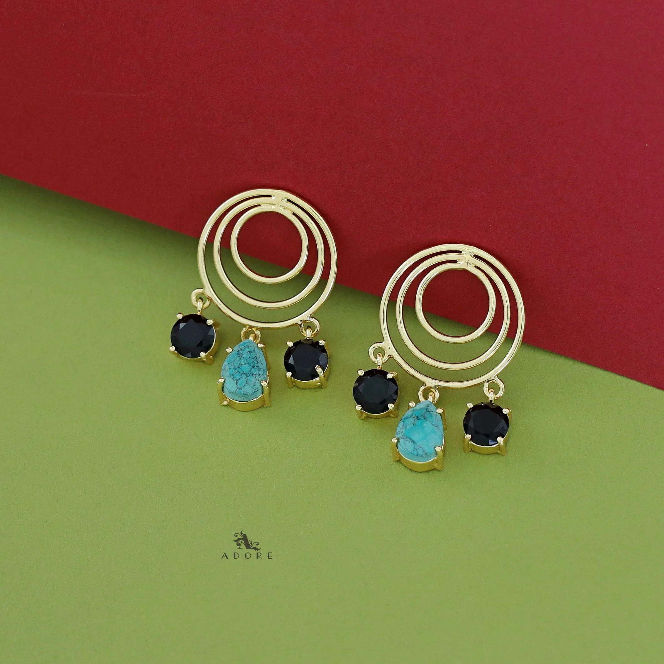 Betsy Golden Glossy Tri Circle Earring - Image 6
