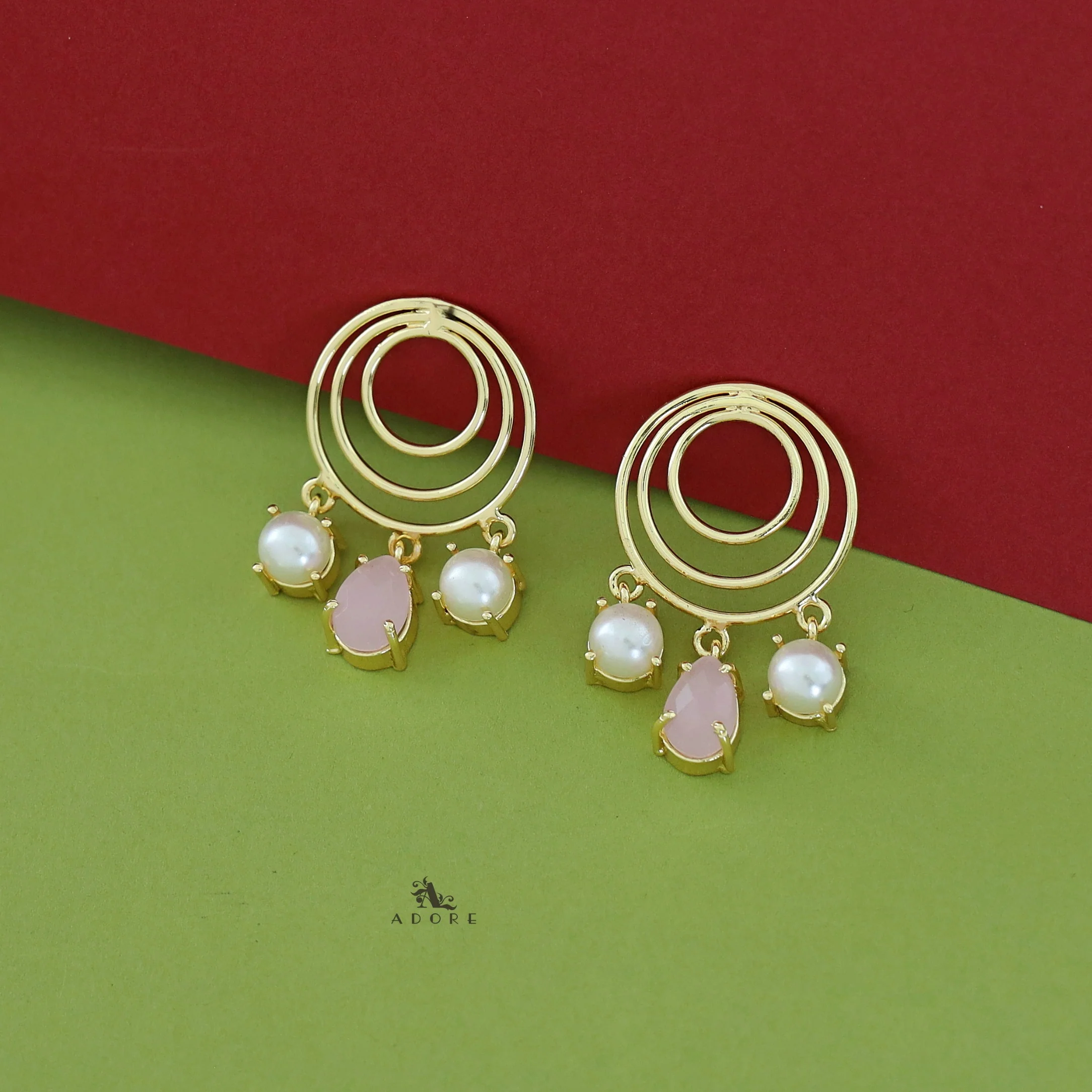 Betsy Golden Glossy Tri Circle Earring - Image 7