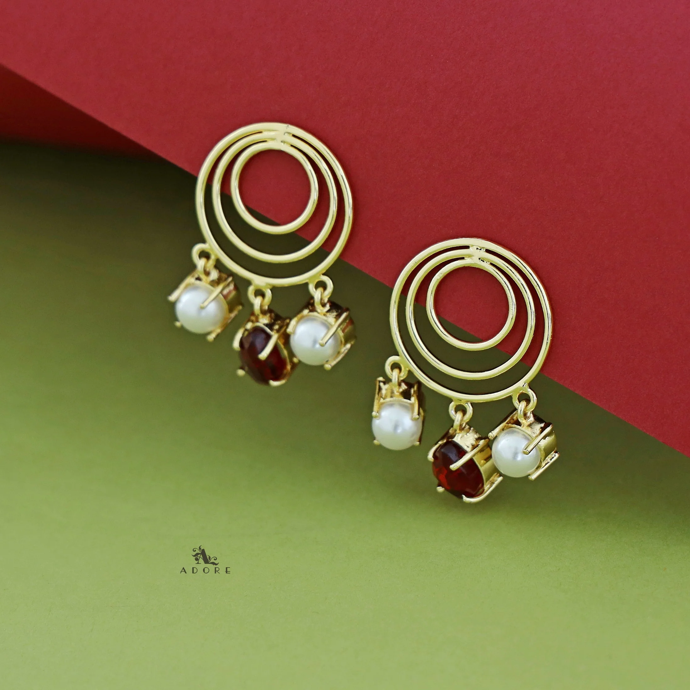 Betsy Golden Glossy Tri Circle Earring - Image 8