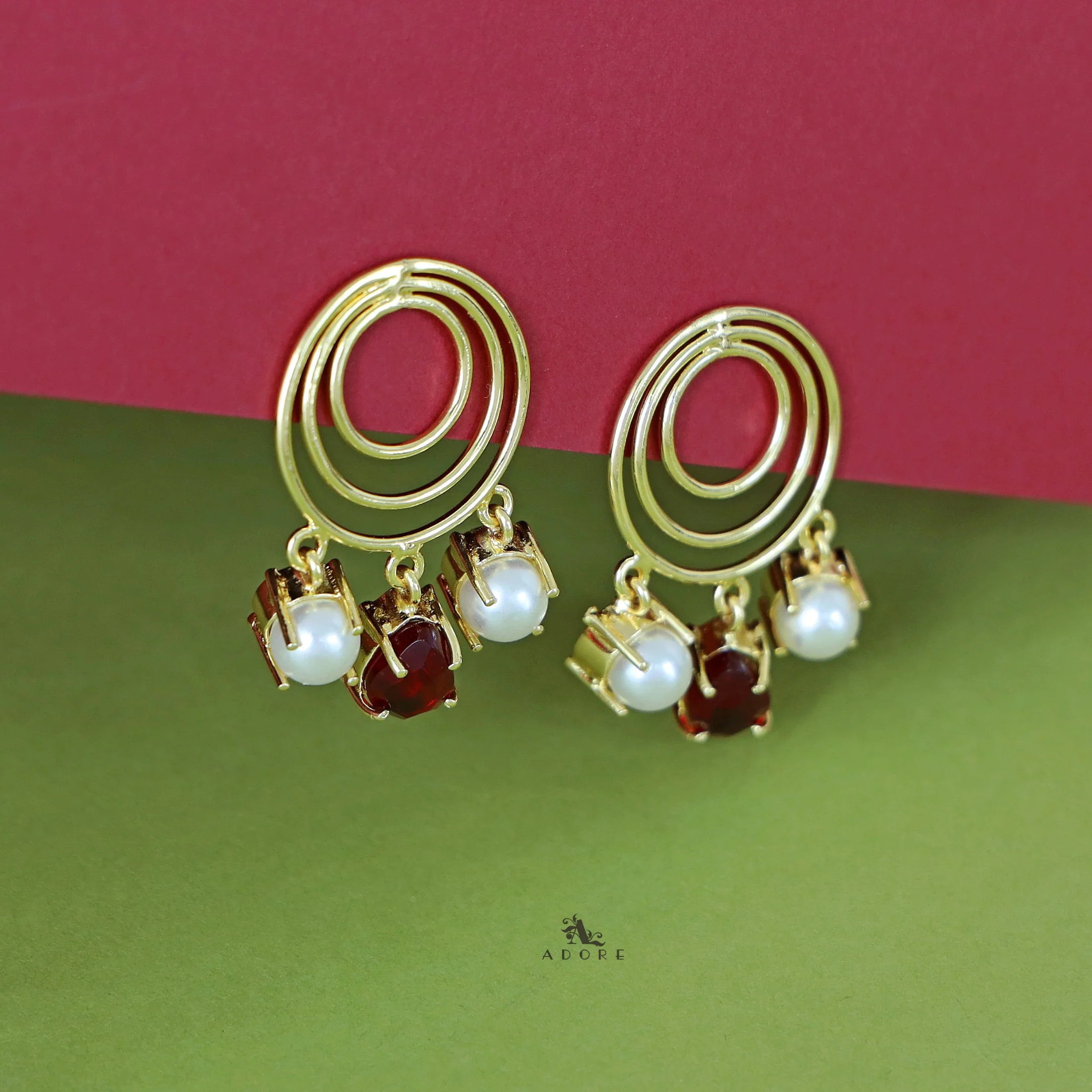 Betsy Golden Glossy Tri Circle Earring - Image 9