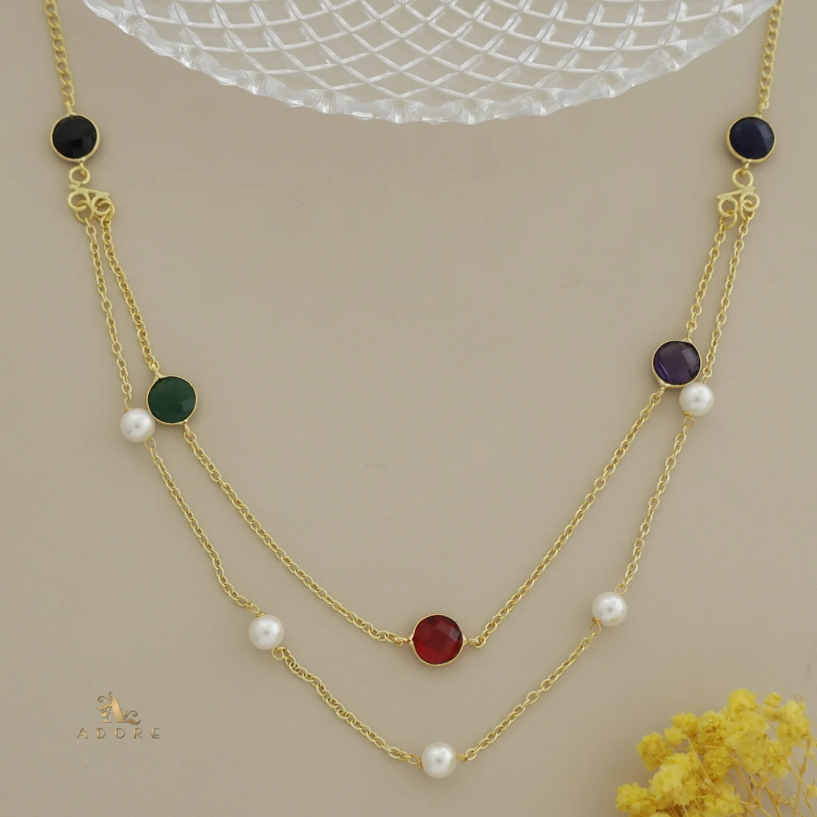 Bhavaikya 2 Layer 5 Stone + Pearl Neckpiece - Image 2