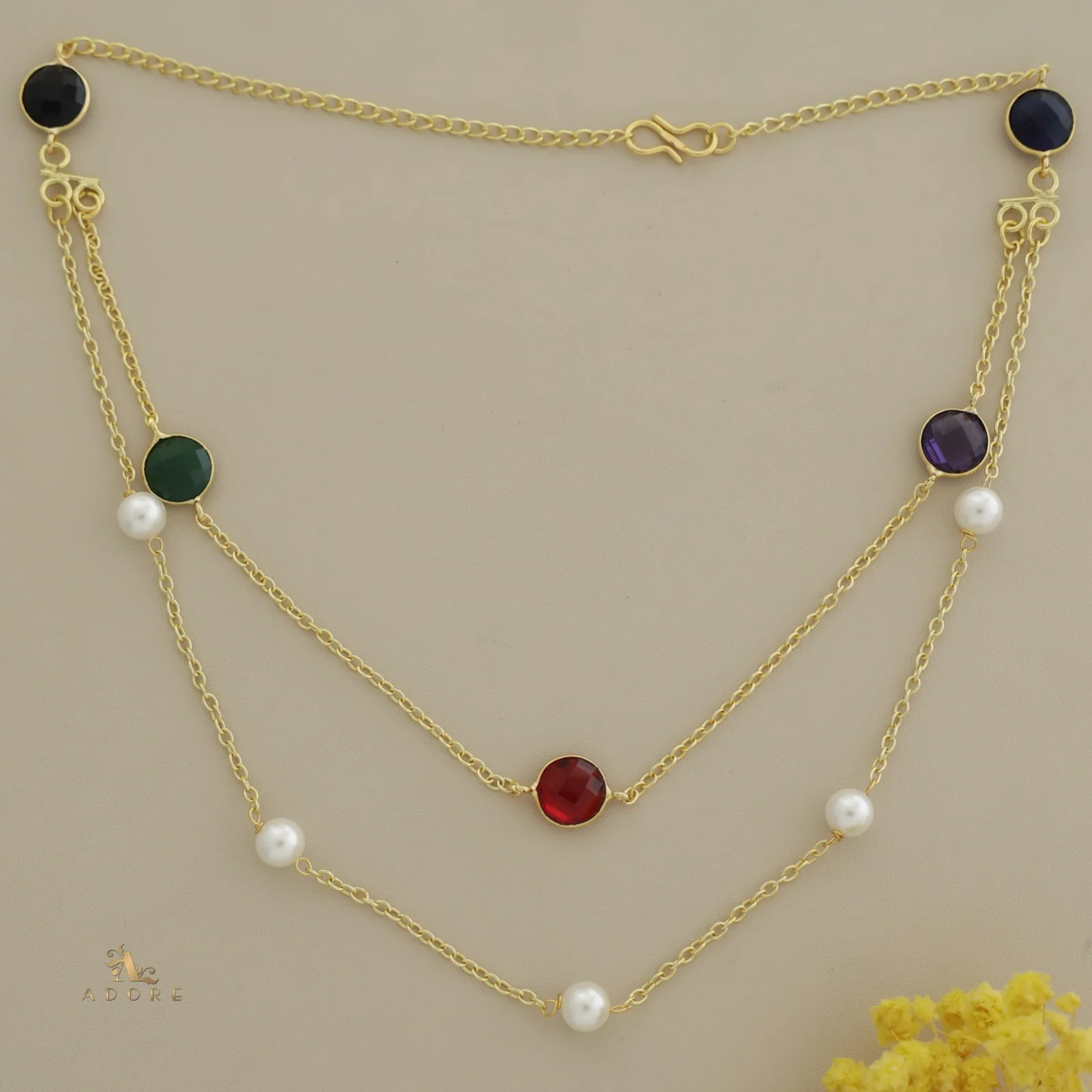 Bhavaikya 2 Layer 5 Stone + Pearl Neckpiece - Image 3