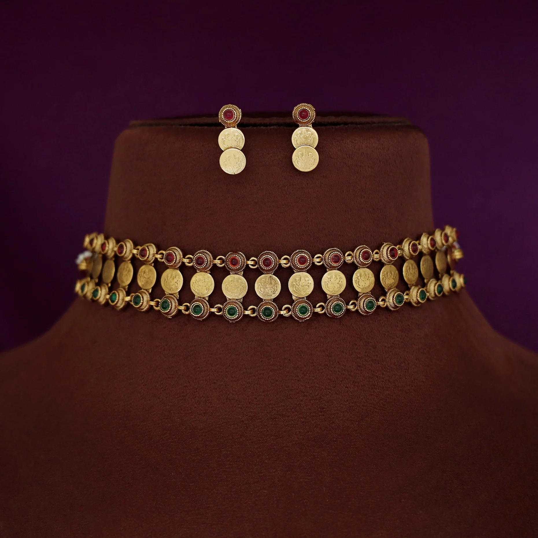 Bhavinika Kashi Lakshmi 2 Layer Choker With Earring - Image 3