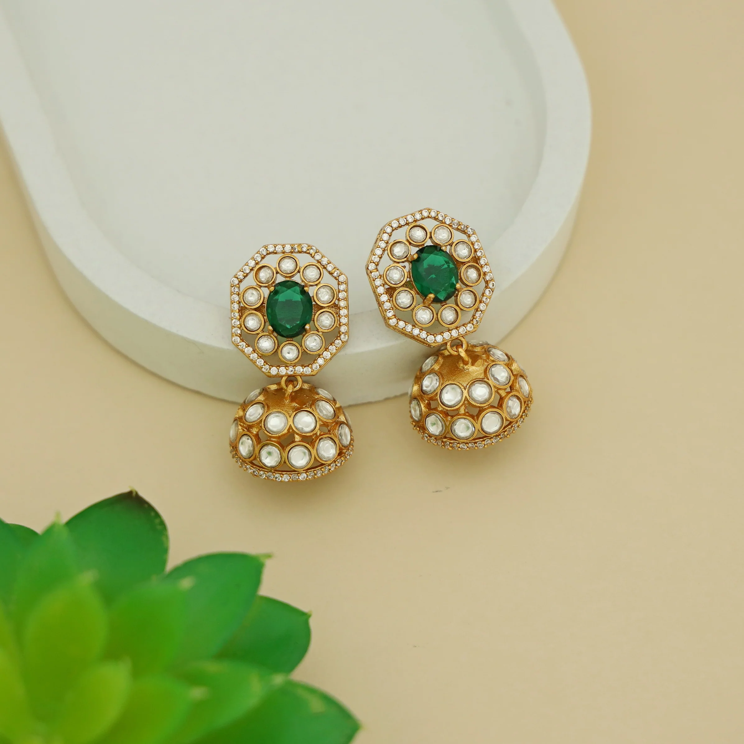 Bhavitha Glossy Stone Kundan Jhumka - Image 2