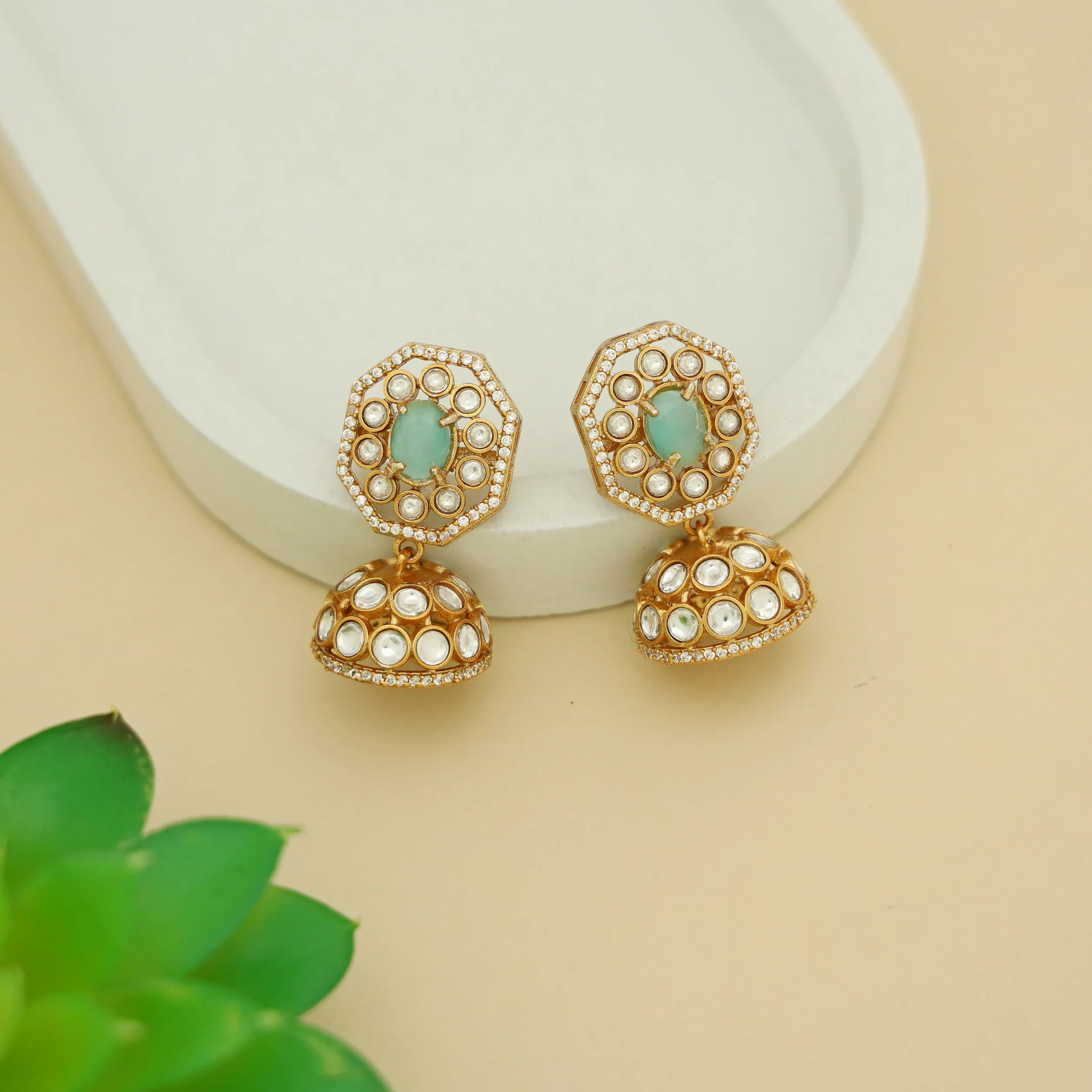 Bhavitha Glossy Stone Kundan Jhumka - Image 6